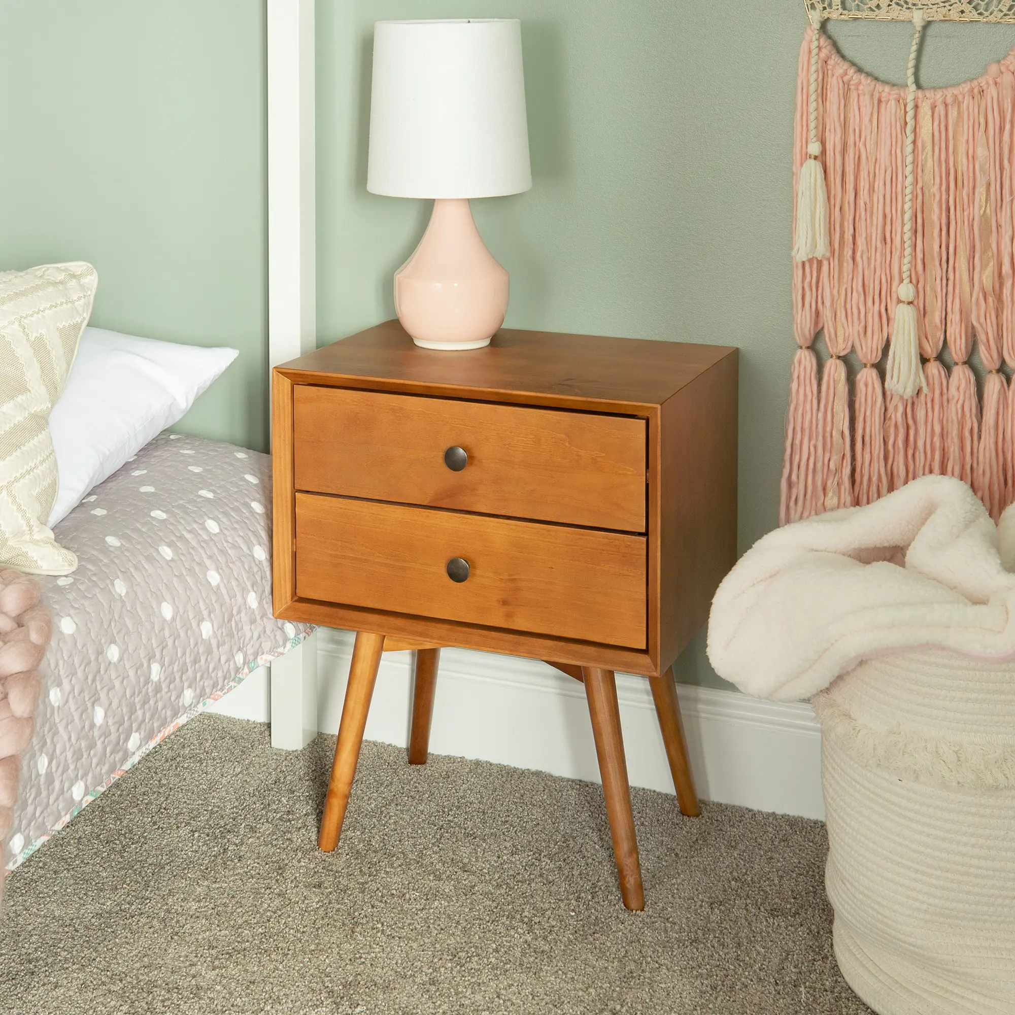 BR25MC2DCA Rosie Mid Century Modern Caramel 2-Drawer Nightstand - Walker Edison-3