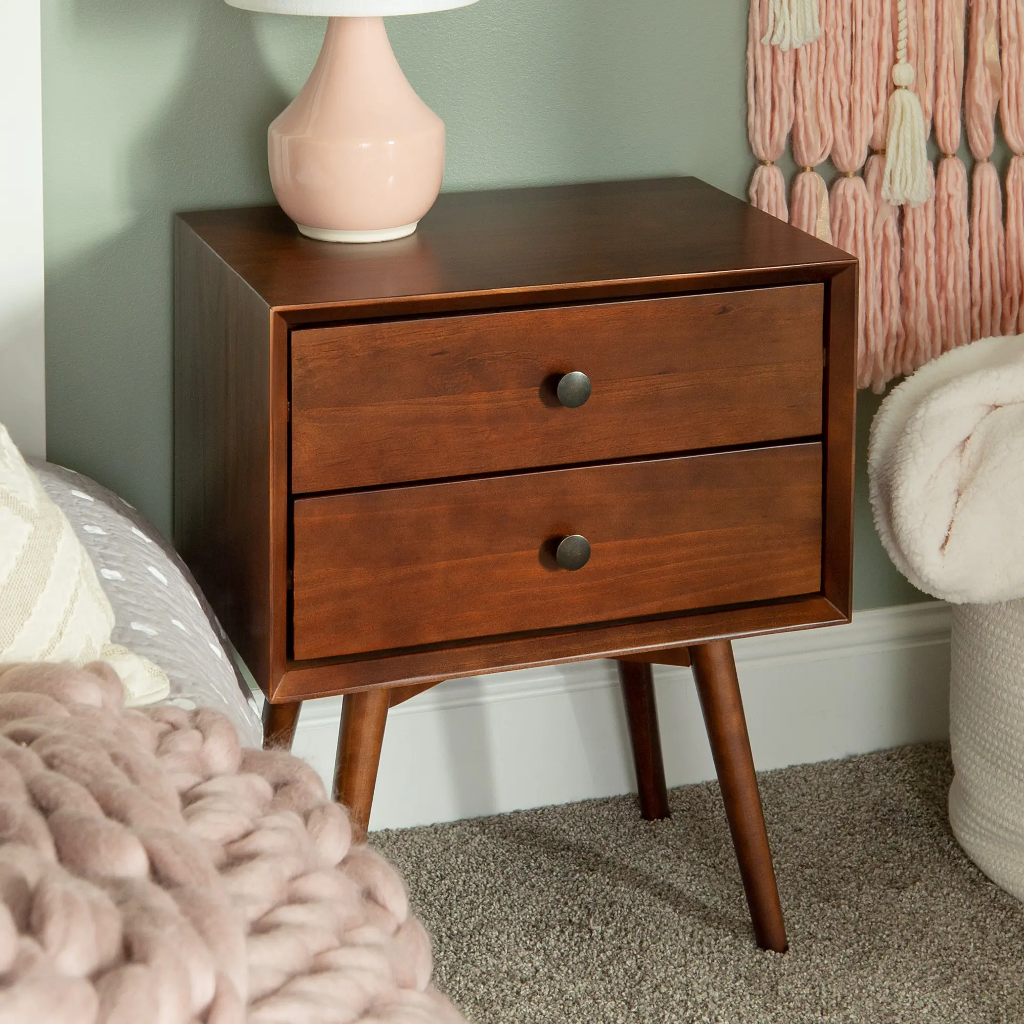 BR25MC2DWT Rosie Mid Century Modern Walnut 2-Drawer Nightstand - Walker Edison-2