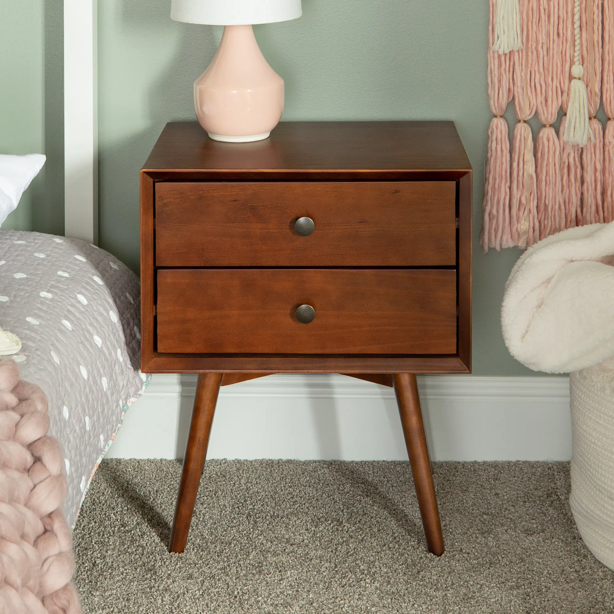 BR25MC2DWT Rosie Mid Century Modern Walnut 2-Drawer Nightstand - Walker Edison-3