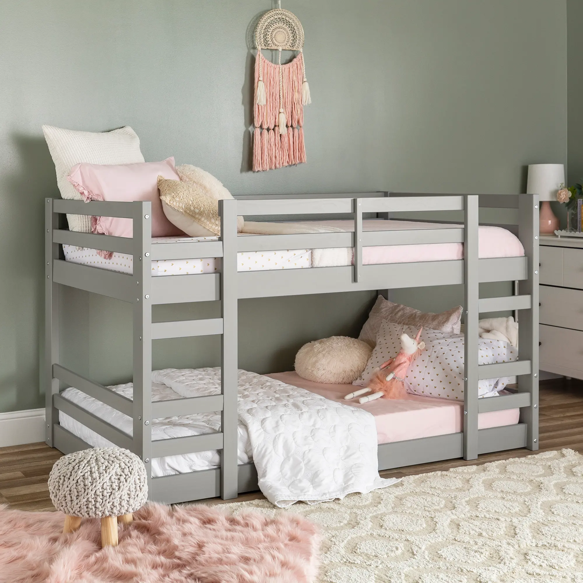 BWJRTOTGY Gray Low Twin-over-Twin Bunk Bed - Walker Edison-2