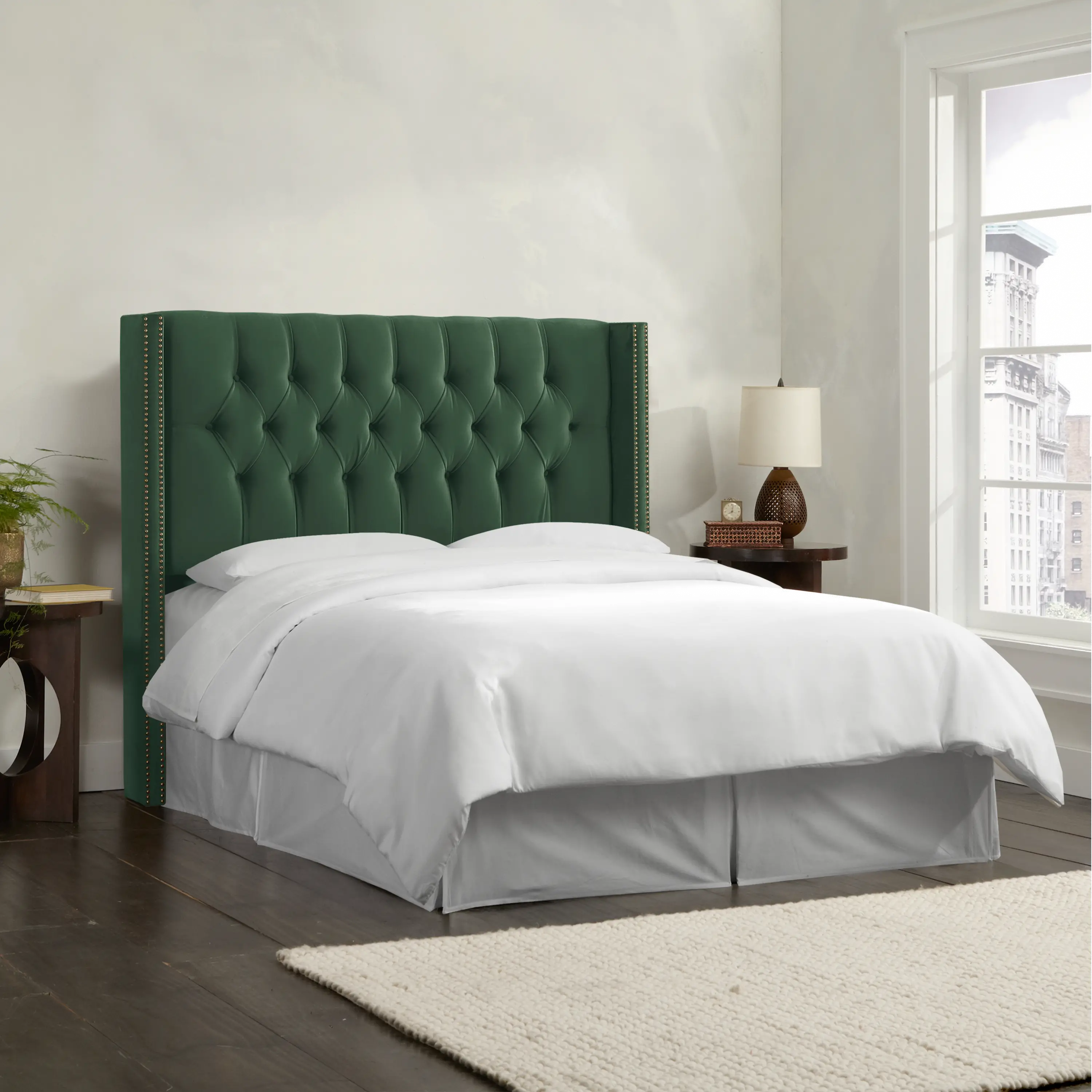 141NB-PWMSTJD Abigail Green Diamond Tufted Wingback Full Headboard - Skyline Furniture-2