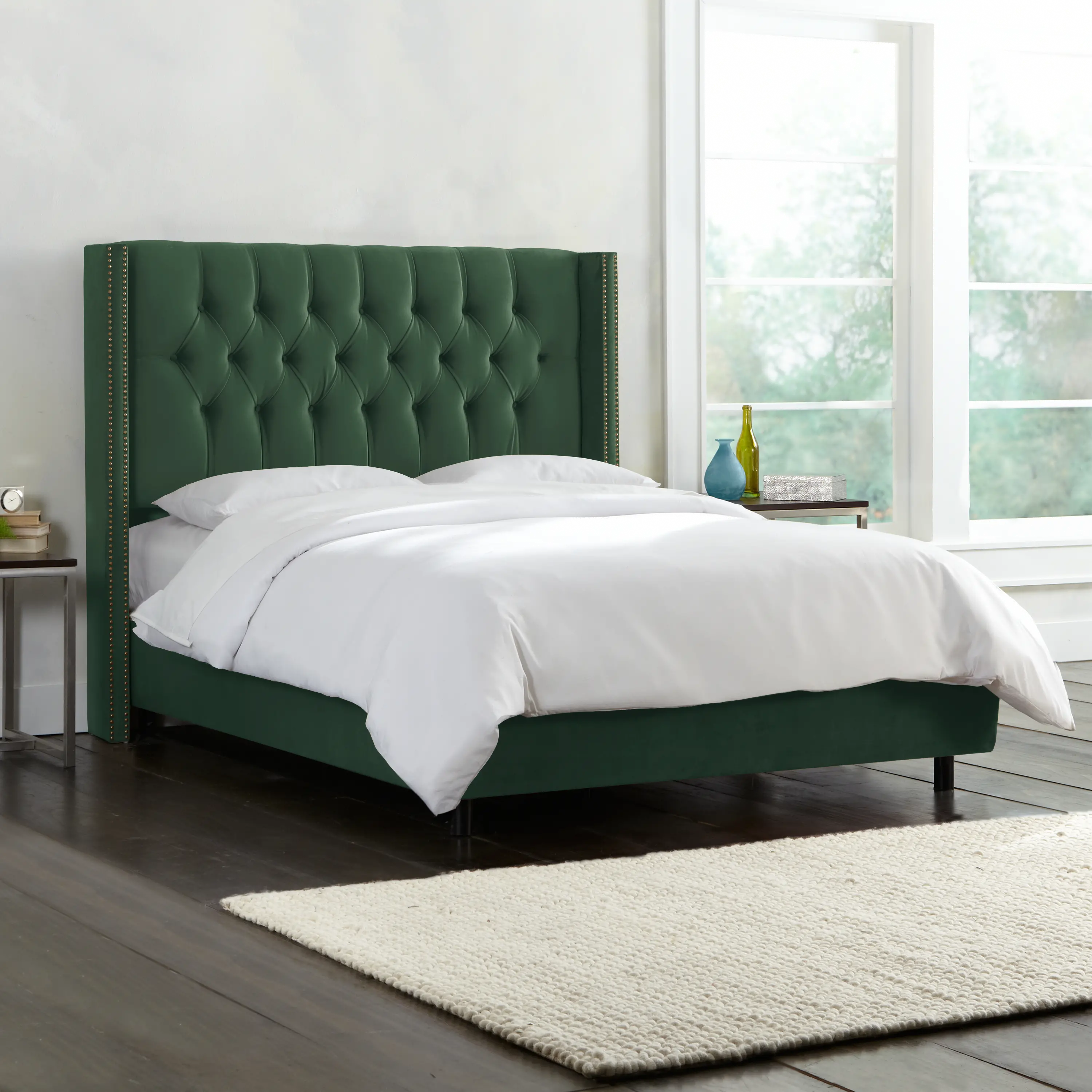142NBBED-PWMSTJD Abigail Green Diamond Tufted Wingback Queen Bed - Skyline Furniture-2