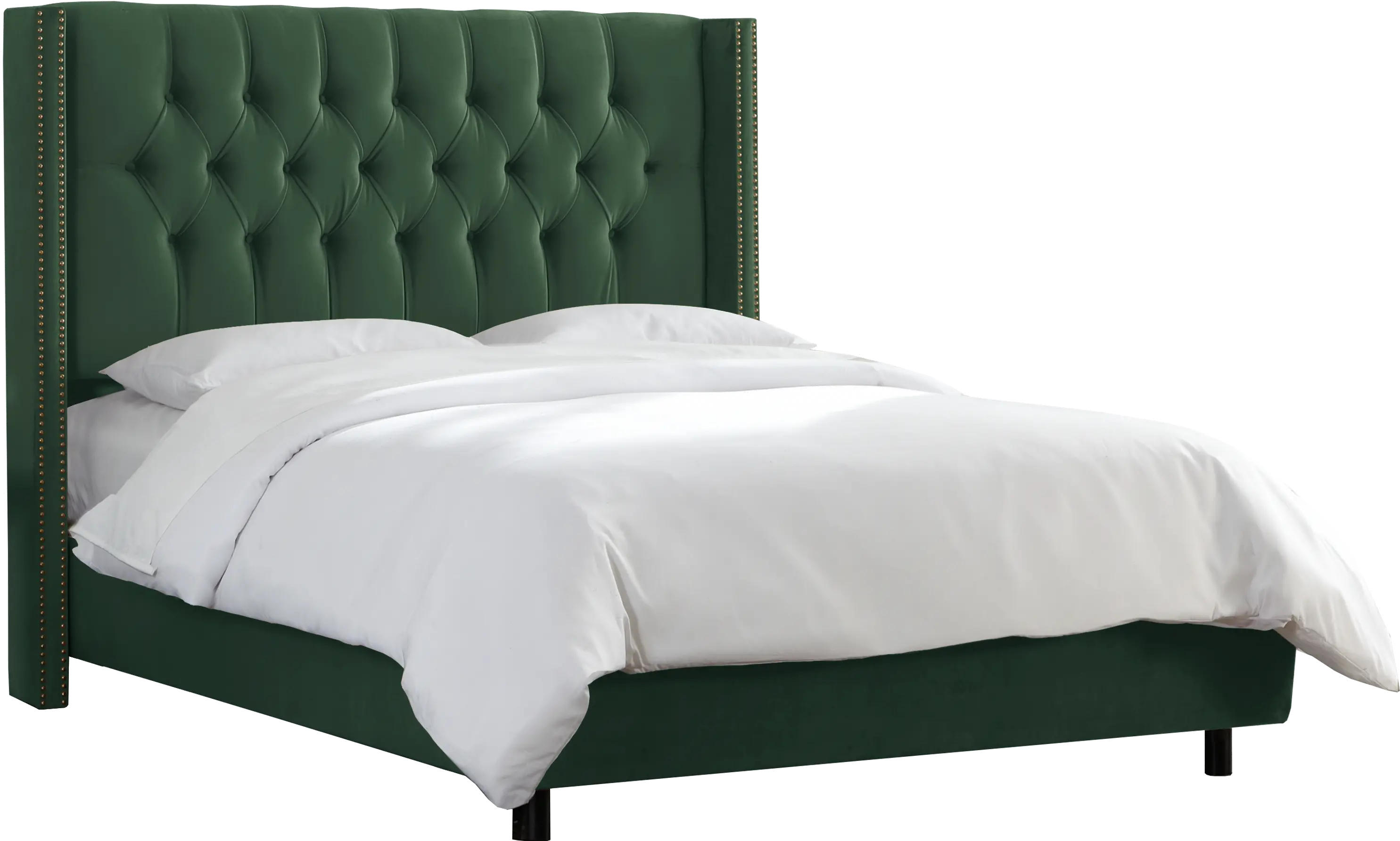 142NBBED-PWMSTJD Abigail Green Diamond Tufted Wingback Queen Bed - Skyline Furniture-1