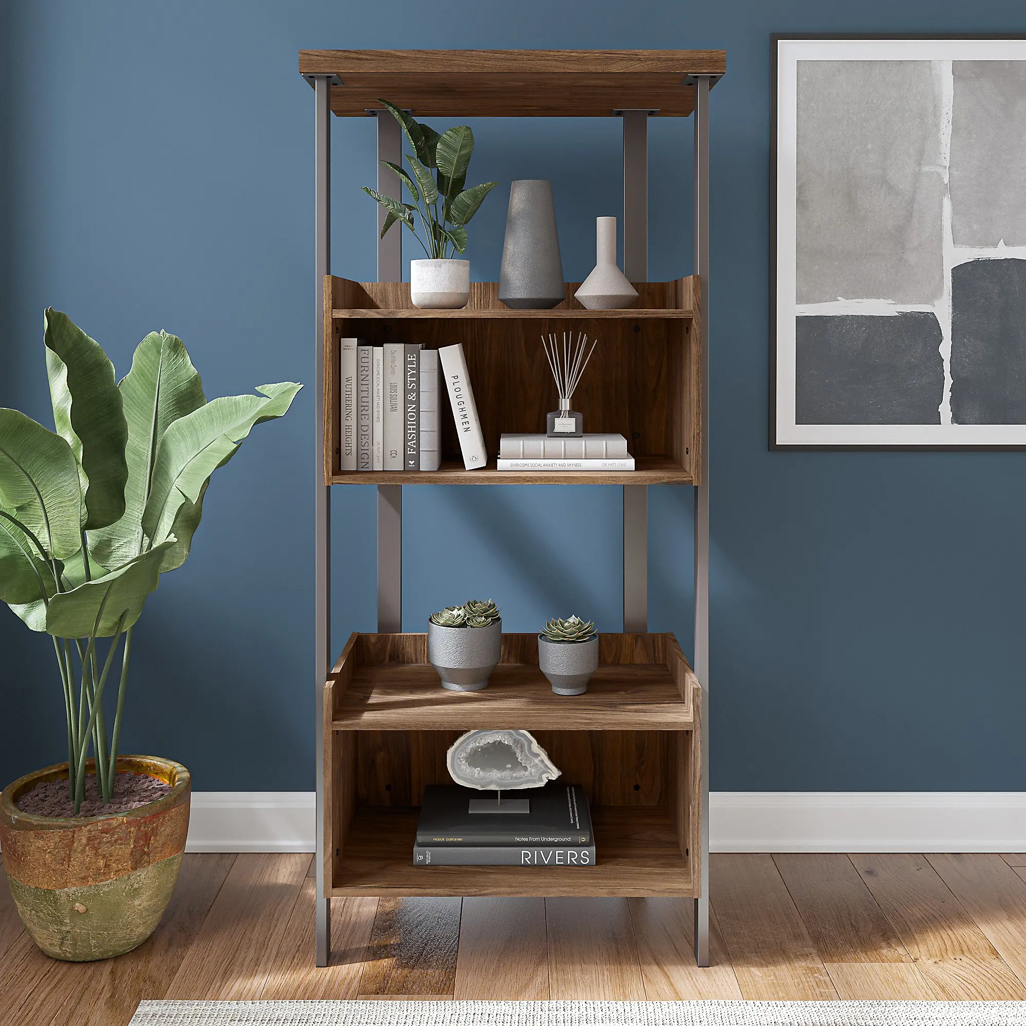 ACB131MW-03 Modern Walnut 4 Shelf Bookcase  - Architect-2