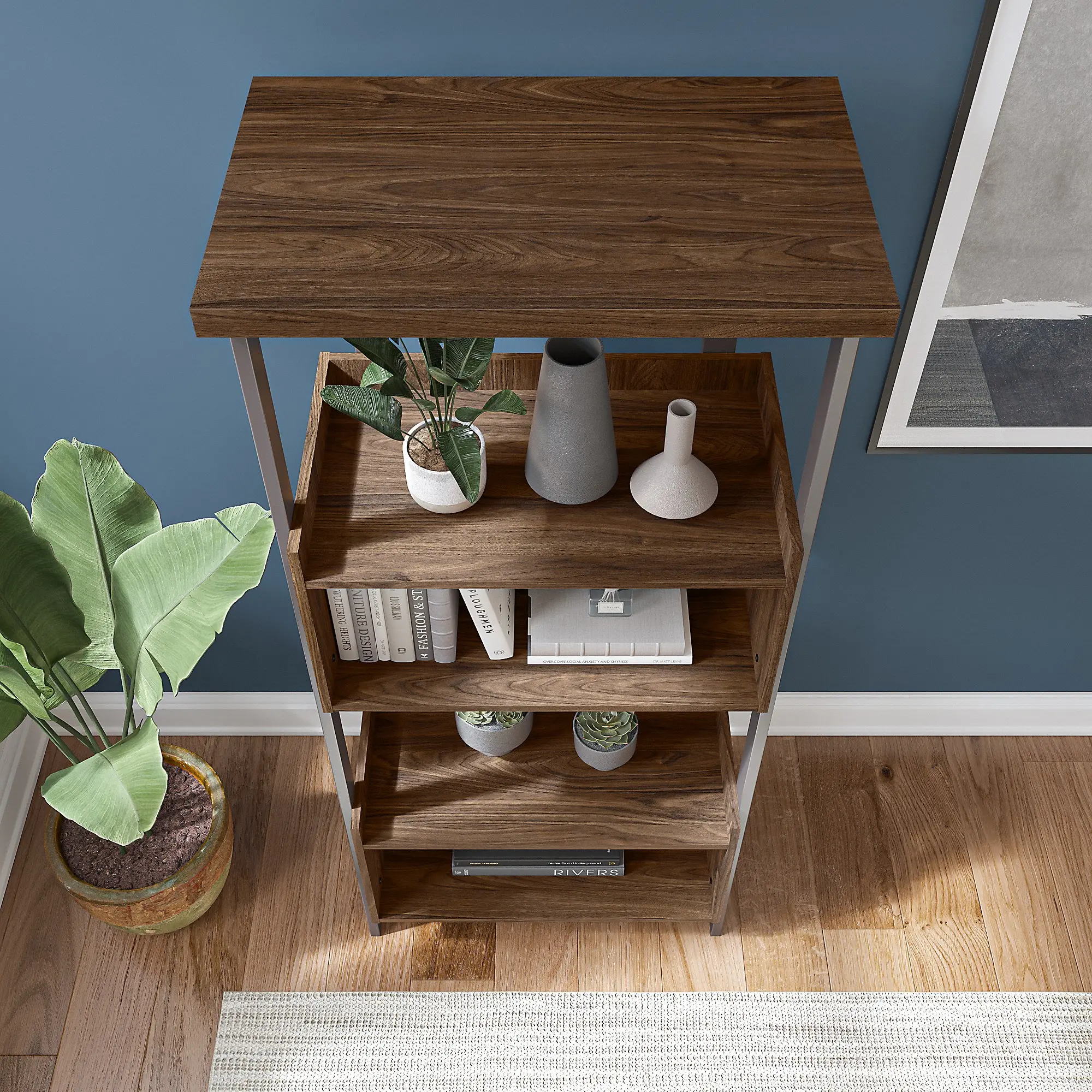 ACB131MW-03 Modern Walnut 4 Shelf Bookcase  - Architect-3