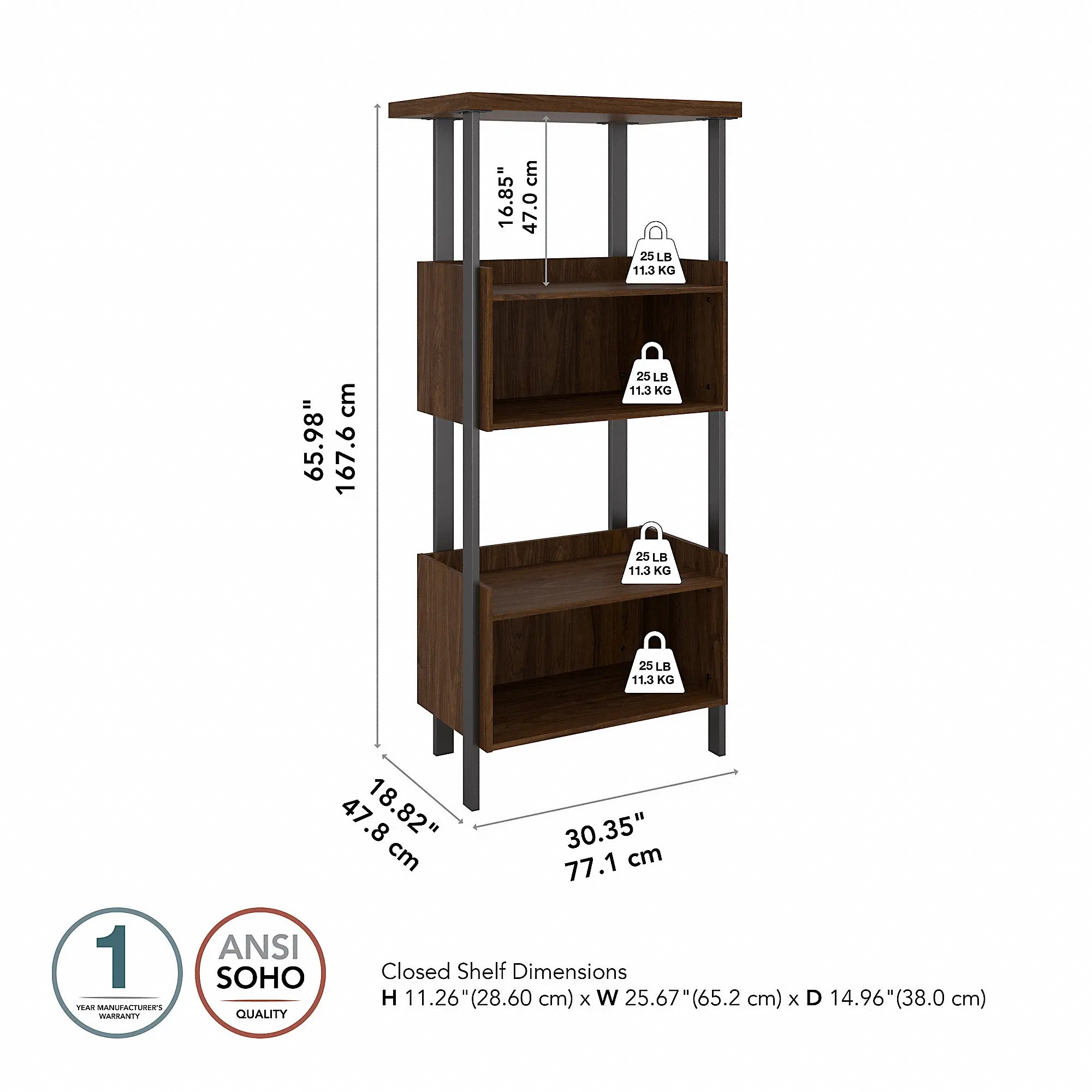 ACB131MW-03 Modern Walnut 4 Shelf Bookcase  - Architect-7