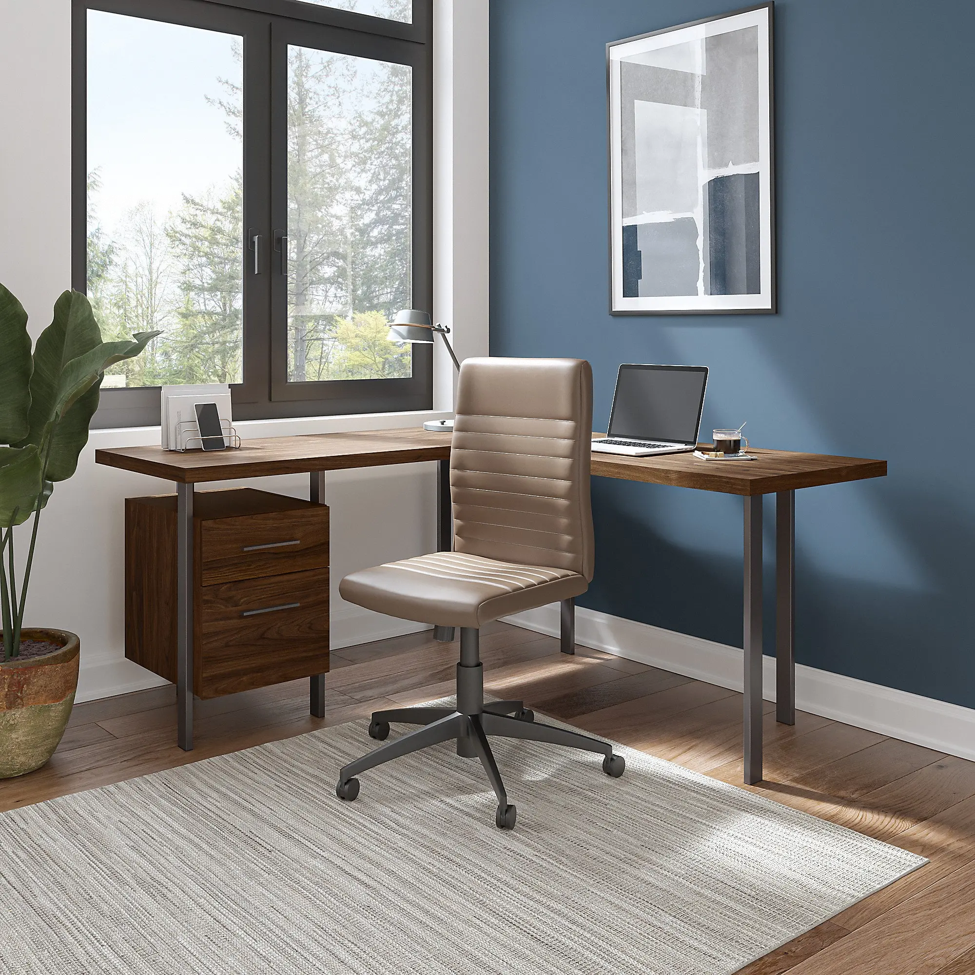 ACD260MW-03K Modern Walnut 60 inch L Shaped Desk with Drawers - Architect-2