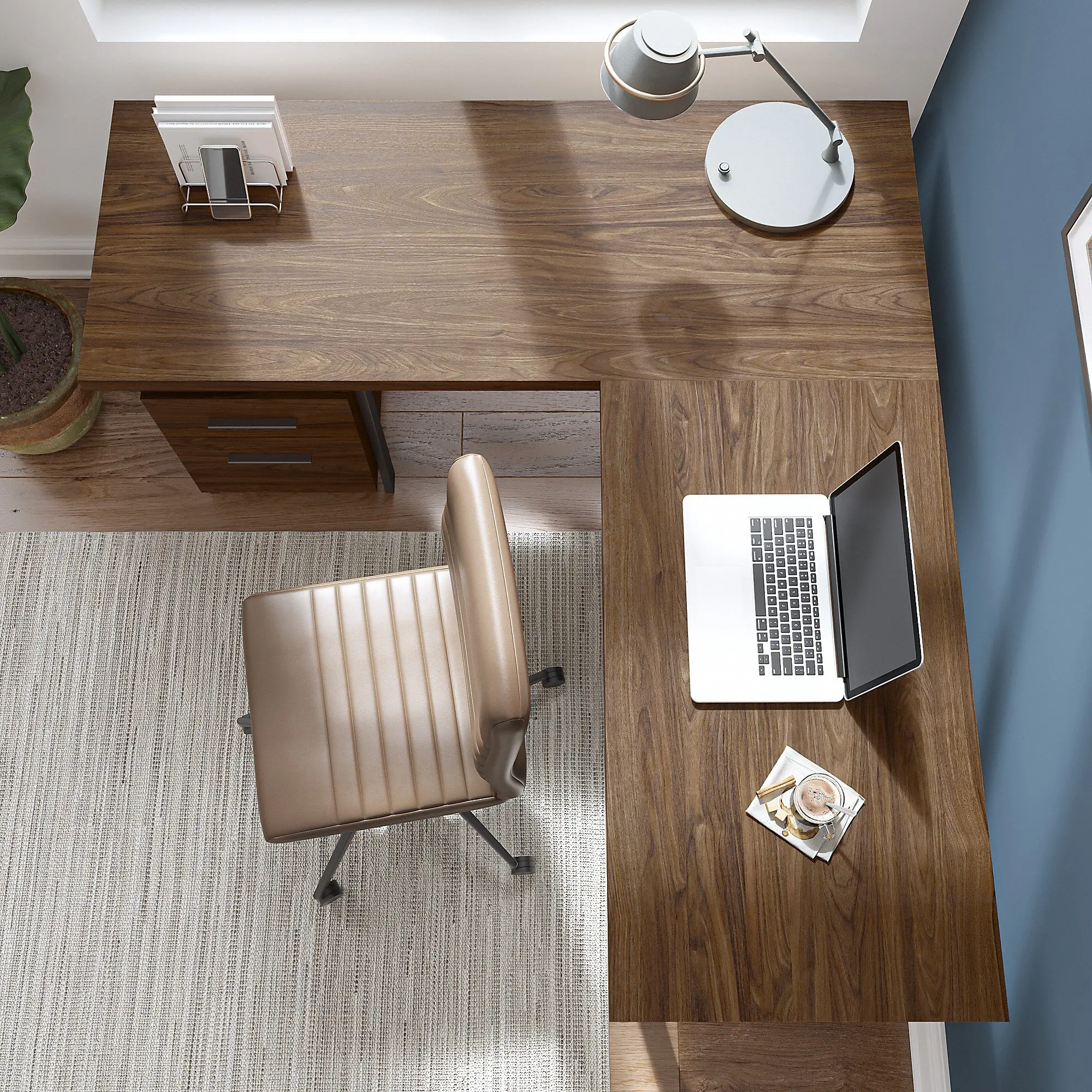 ACD260MW-03K Modern Walnut 60 inch L Shaped Desk with Drawers - Architect-3