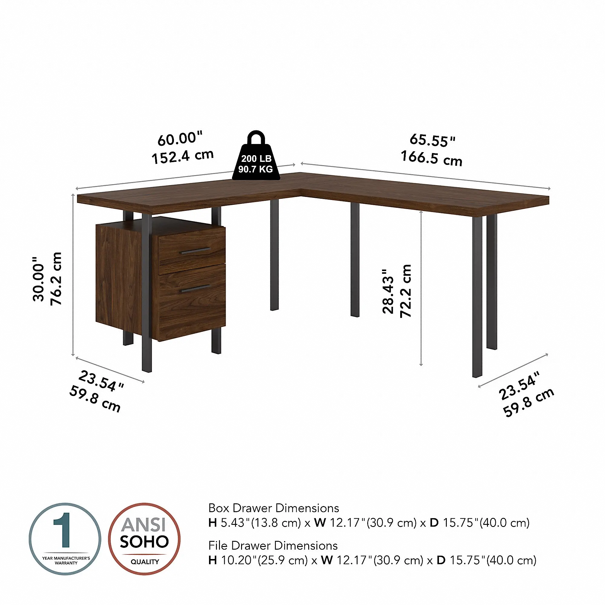 ACD260MW-03K Modern Walnut 60 inch L Shaped Desk with Drawers - Architect-6
