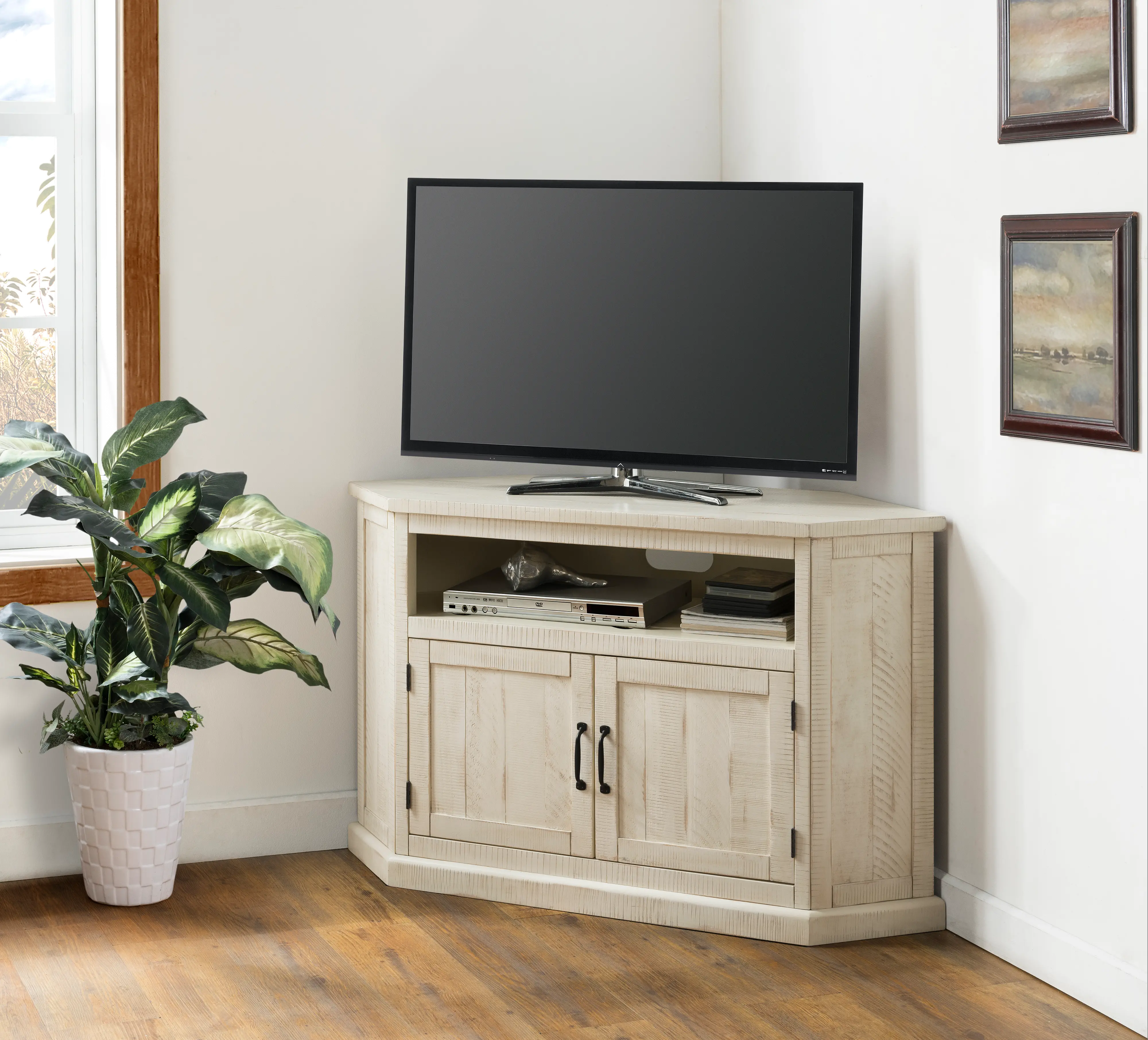 Antique White Country Corner TV Stand-2