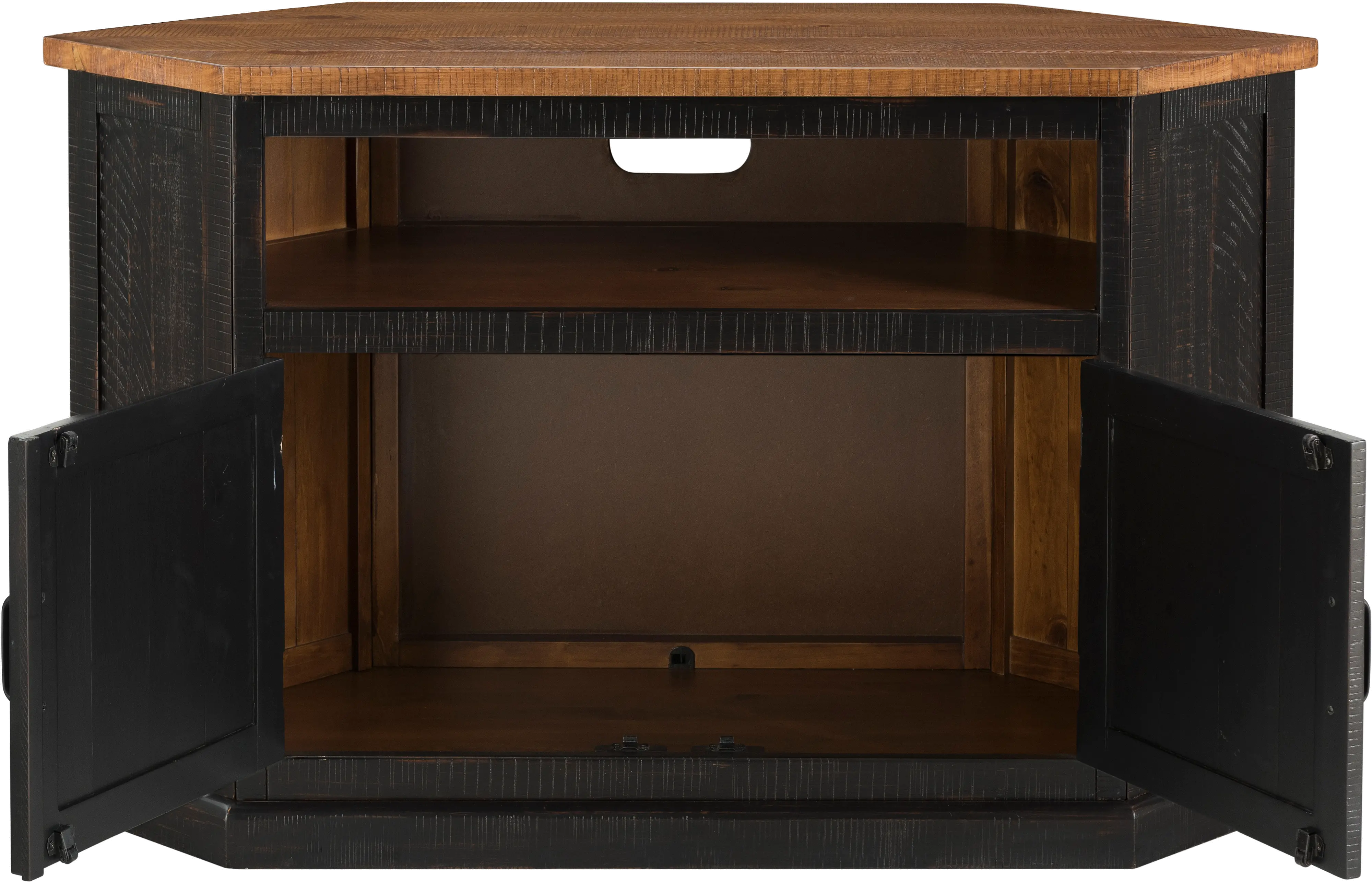 Black and Honey Pine Corner TV Stand-1