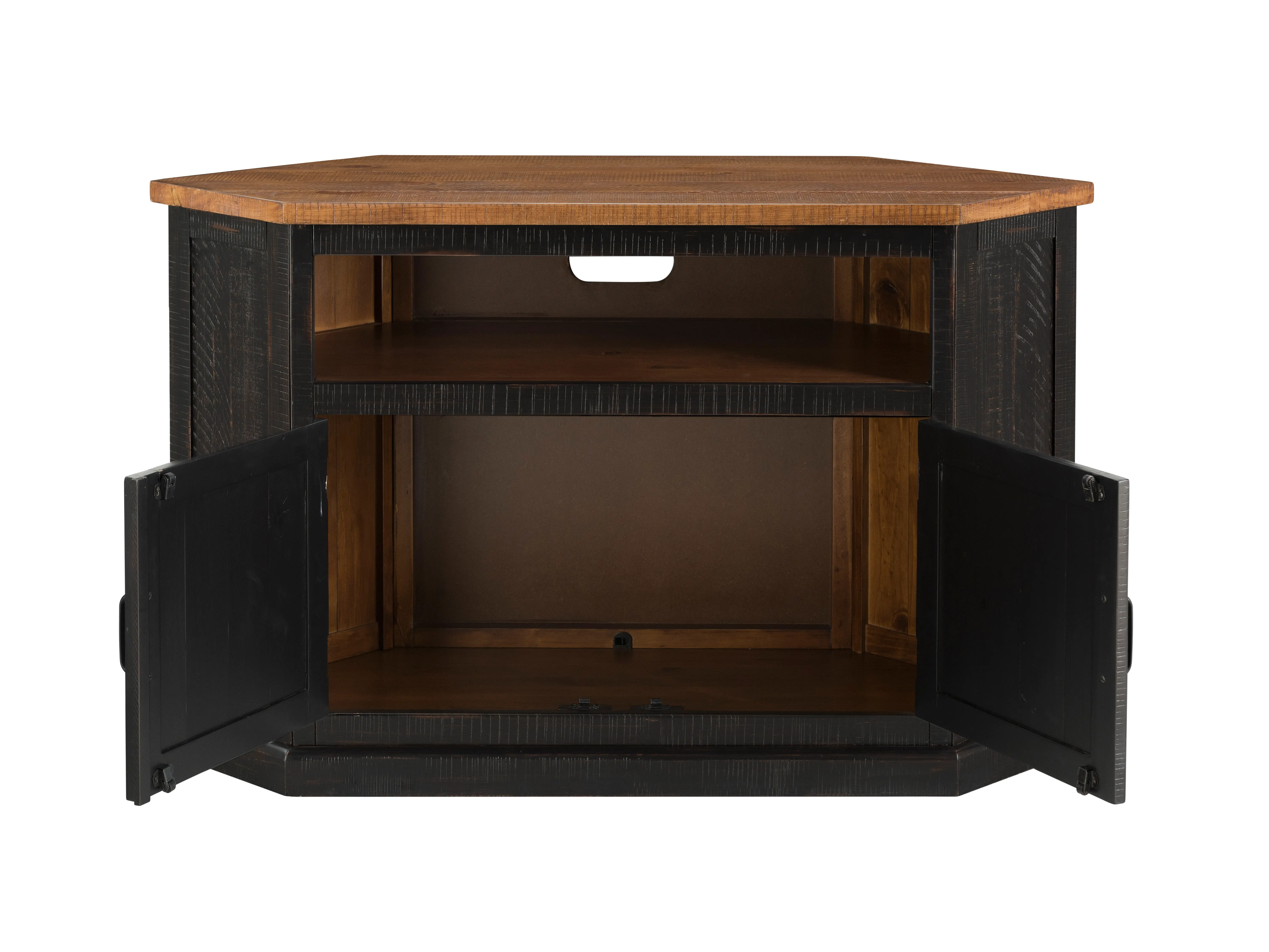 Black and Honey Pine Corner TV Stand-2