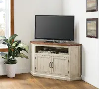 Antique White and Pine Corner TV Stand