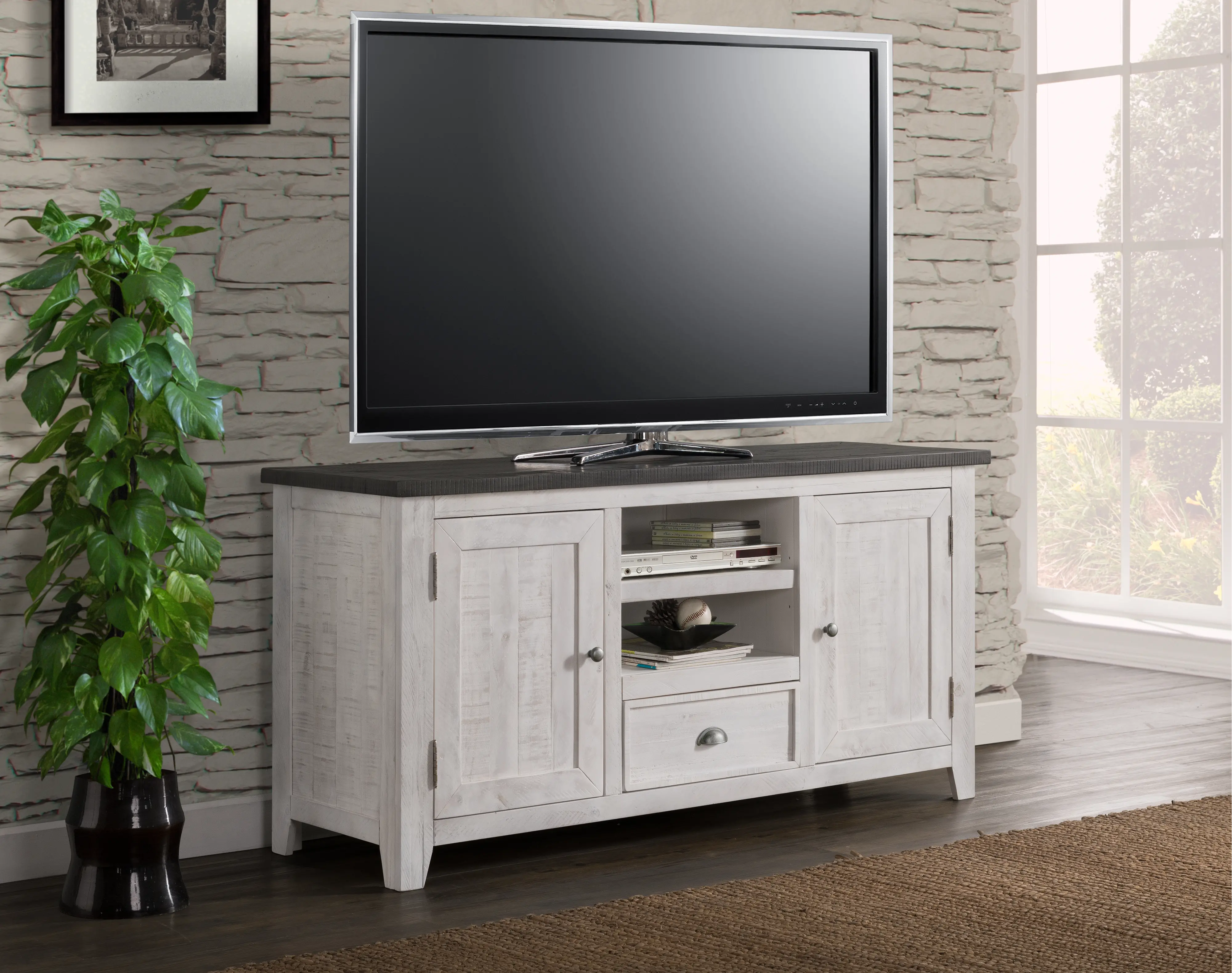 White Washed and Gray 60 Inch TV Stand-2