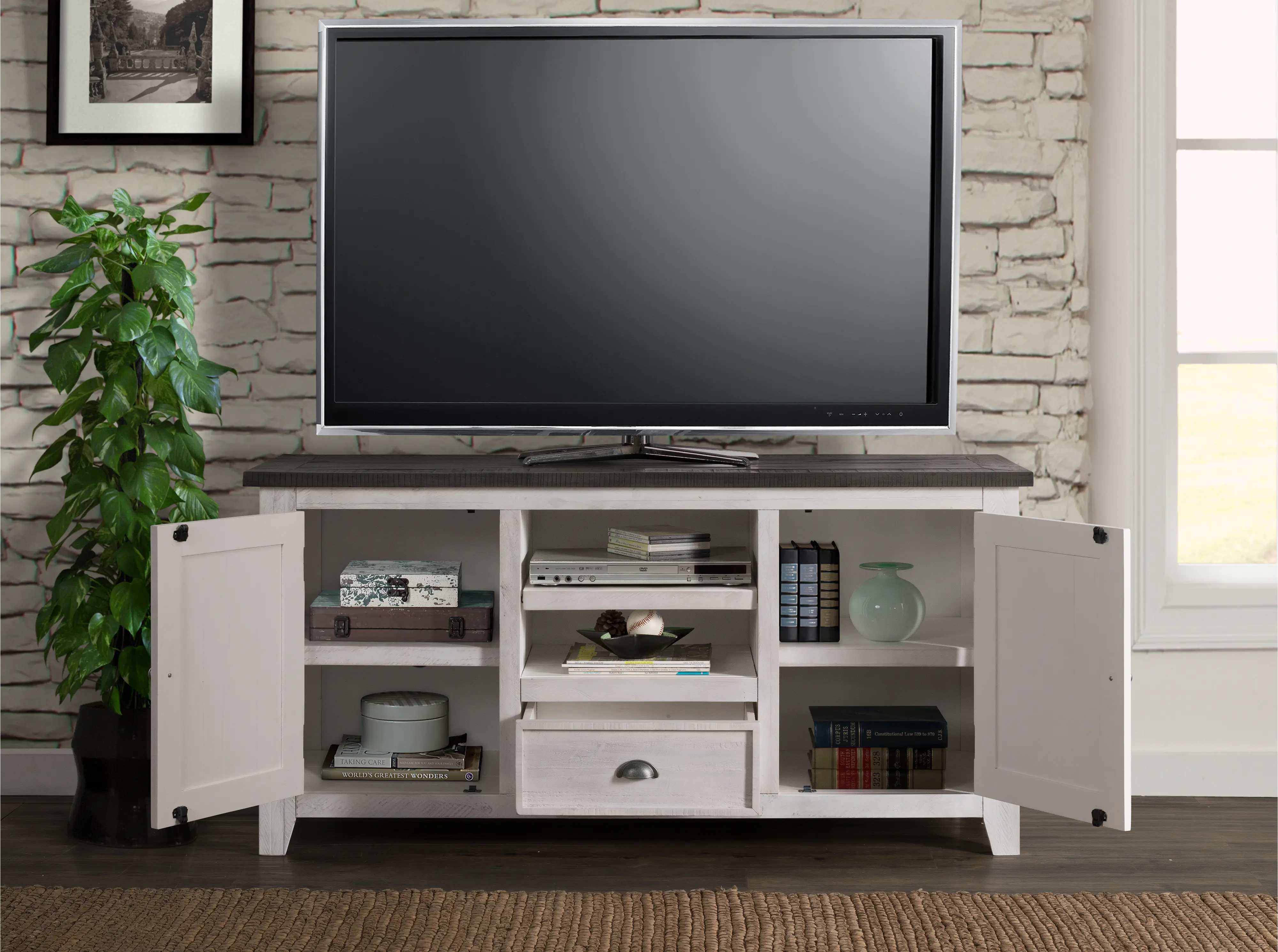 White Washed and Gray 60 Inch TV Stand-1
