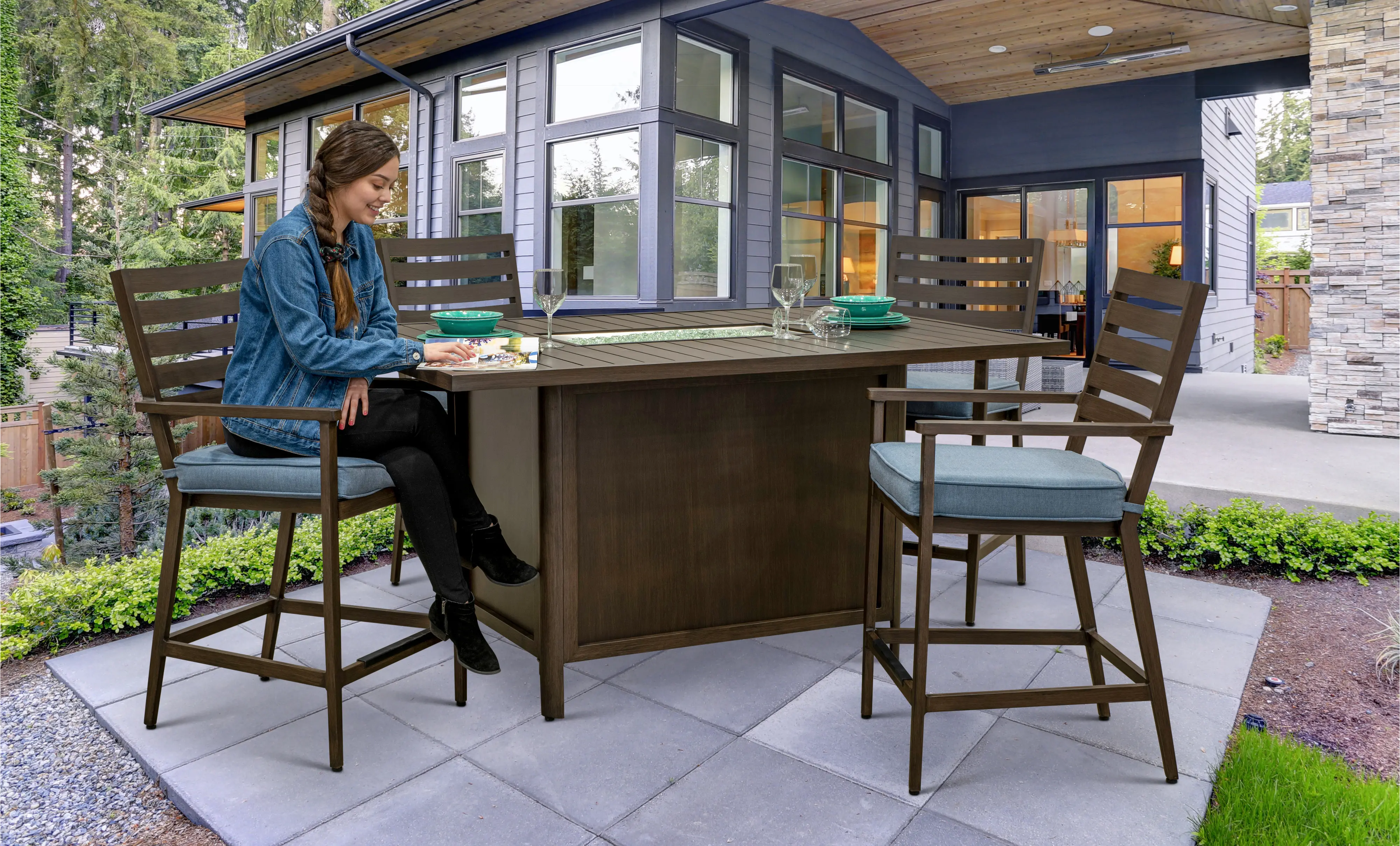 Adeline 5 Piece Patio Fire Counter Height Dining Set-3