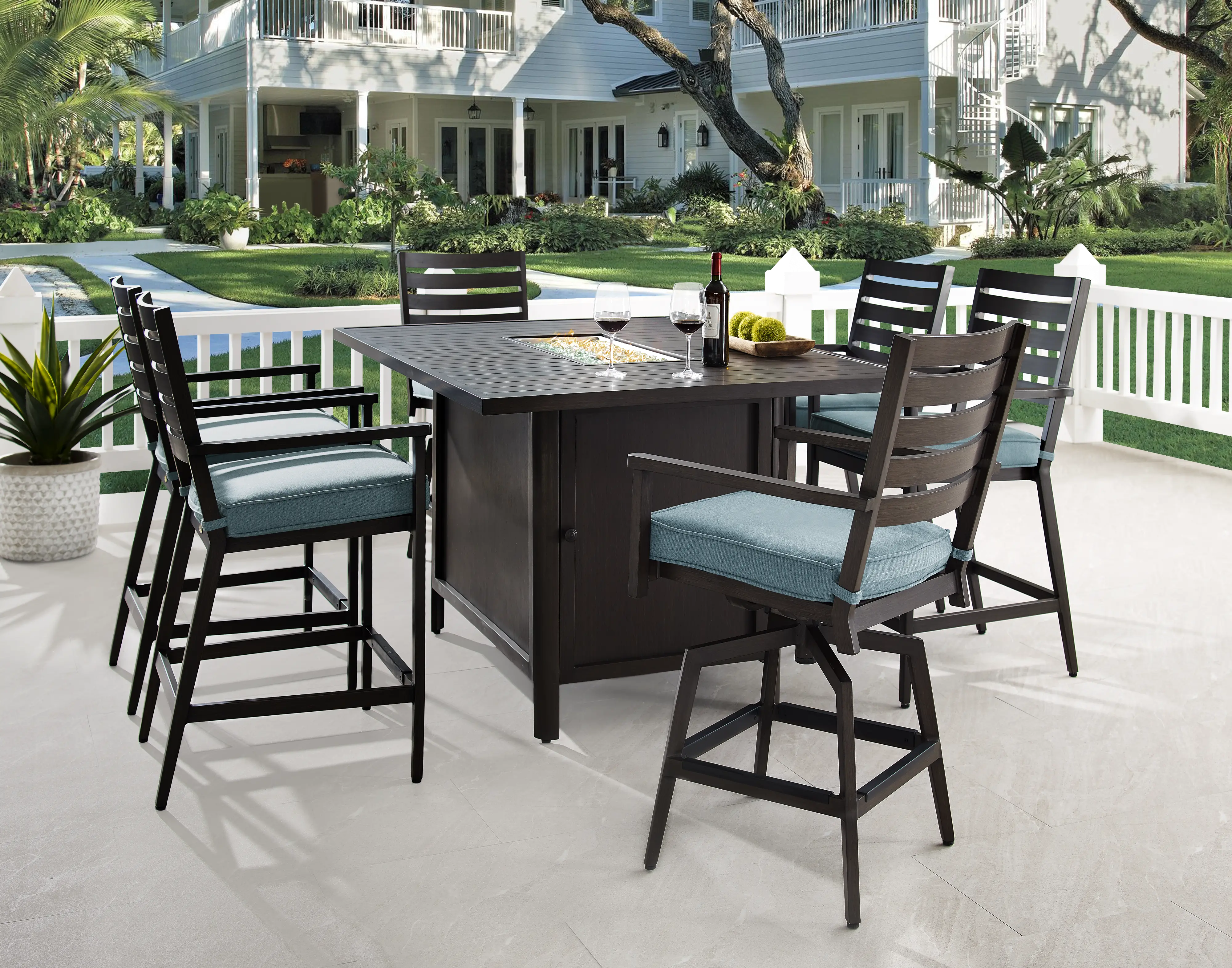 Adeline 7 Piece Patio Fire Pit Dining Table-2