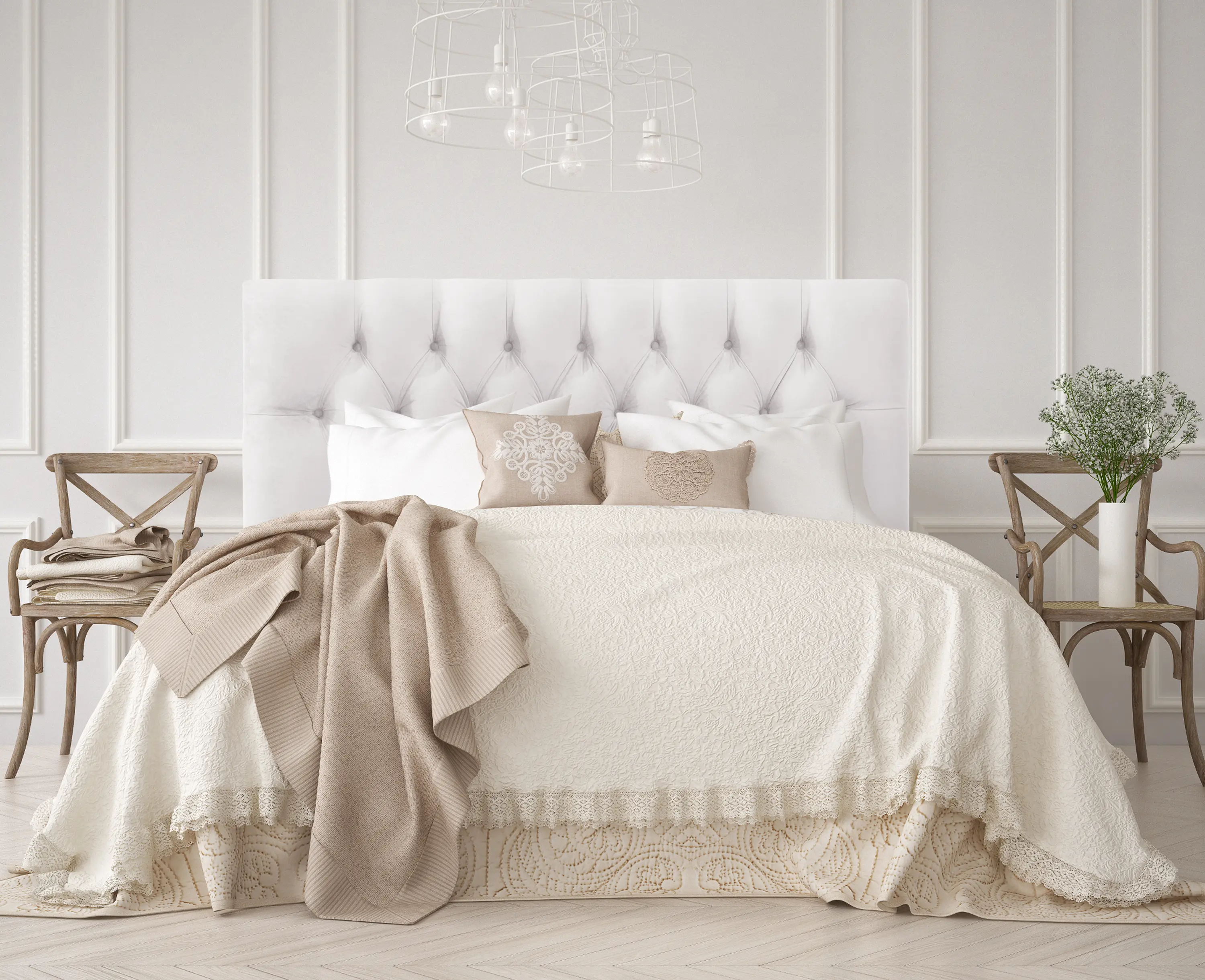 542QVLVWHT Julia Velvet White Tufted Queen Upholstered Headboard - Skyline Furniture-1