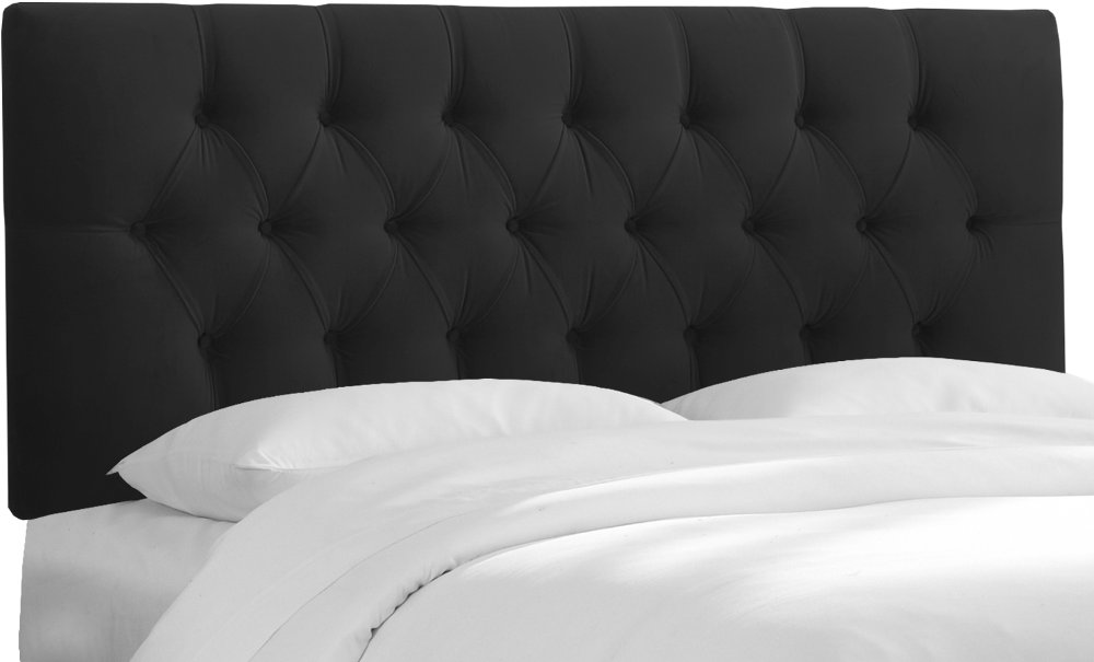 Julia Velvet Black Tufted King Upholstered Headboard - Skyline Furniture