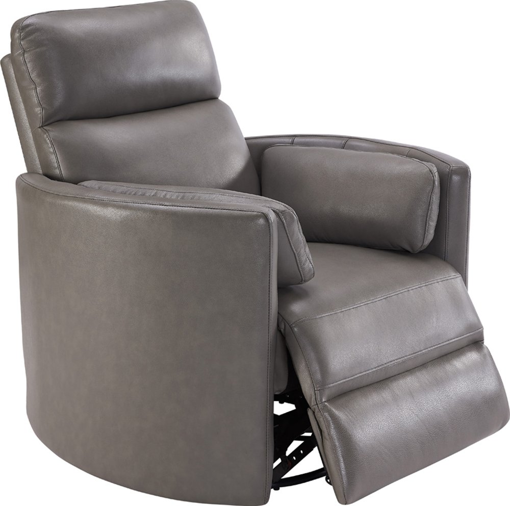 McCartney Gray Leather-Match Swivel Glider Power Recliner