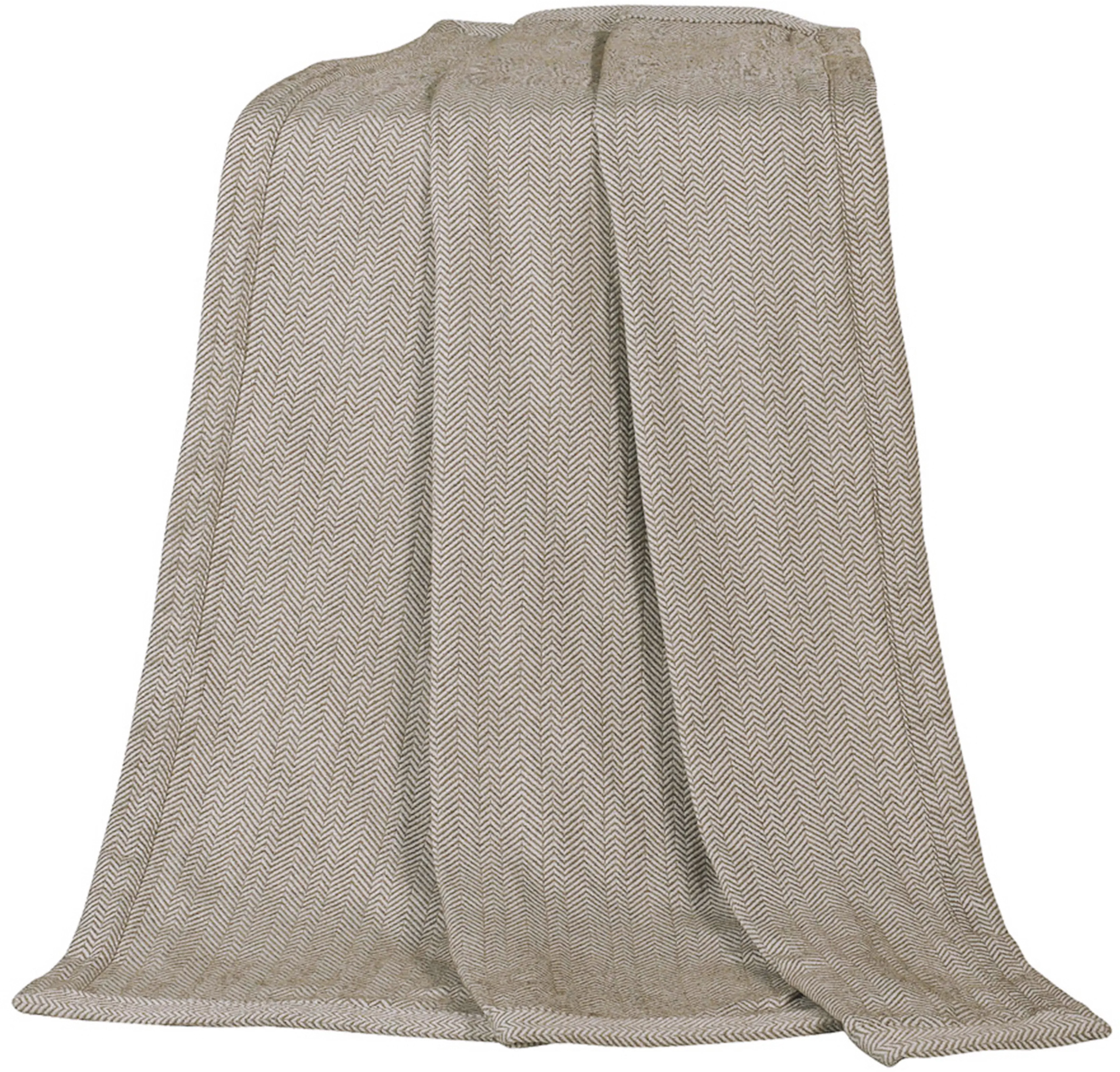 Taupe Throw Blanket with Herringbone Pattern-1