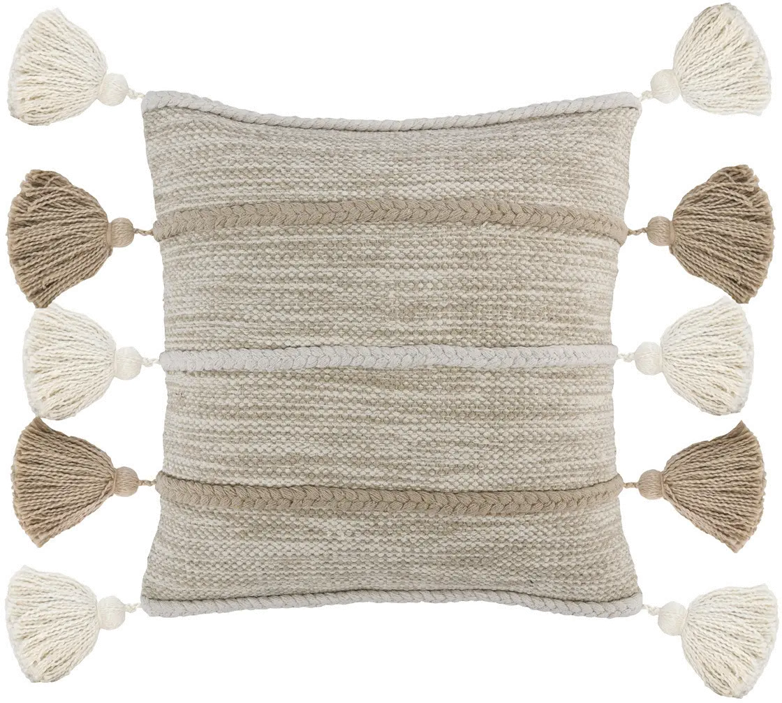 Natural and Ivory Elan Throw Pillow with Tassels-1