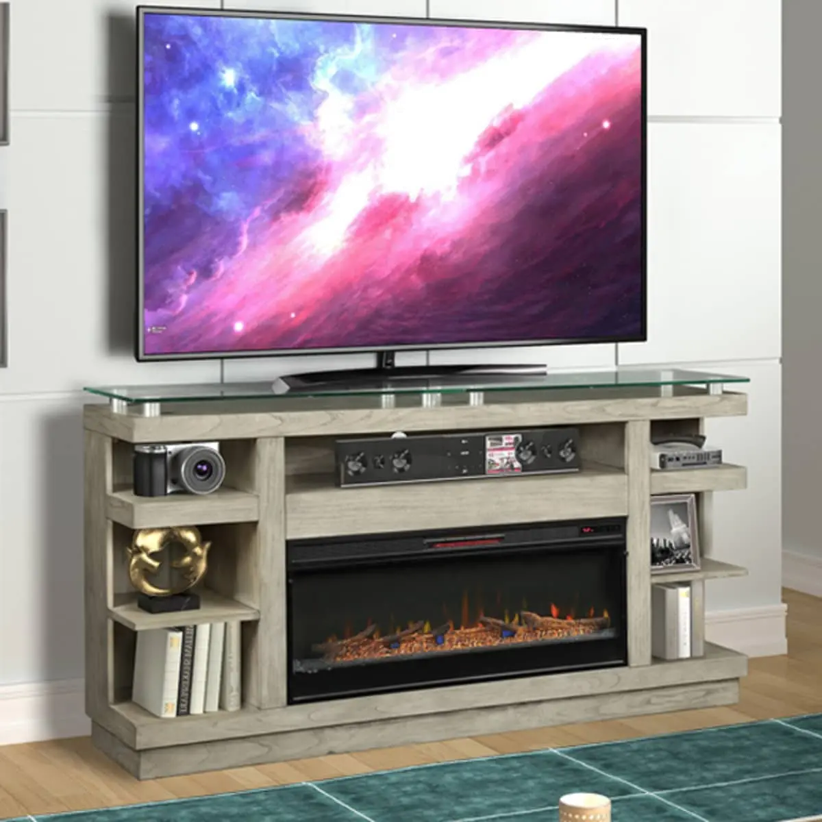 Celino Light Brown Fireplace TV Stand-2