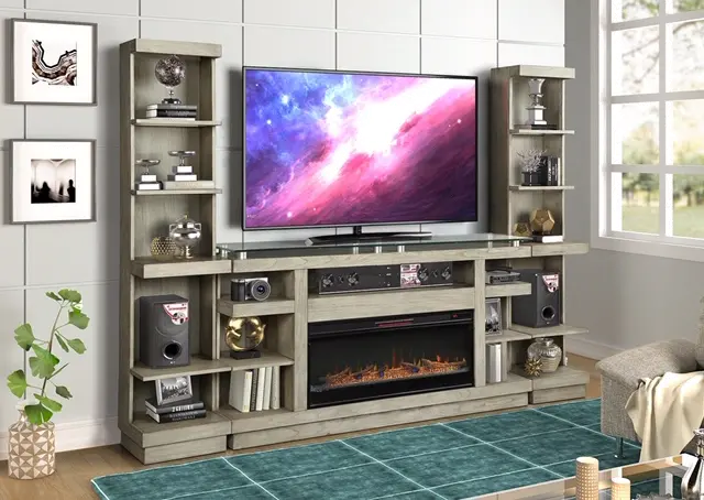 Celino Light Brown Fireplace TV Stand-9