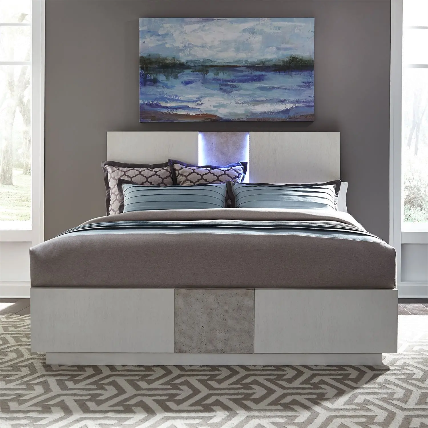 946-BR/PANELBED6/6 Mirage White King Bed with LED Lighting-1