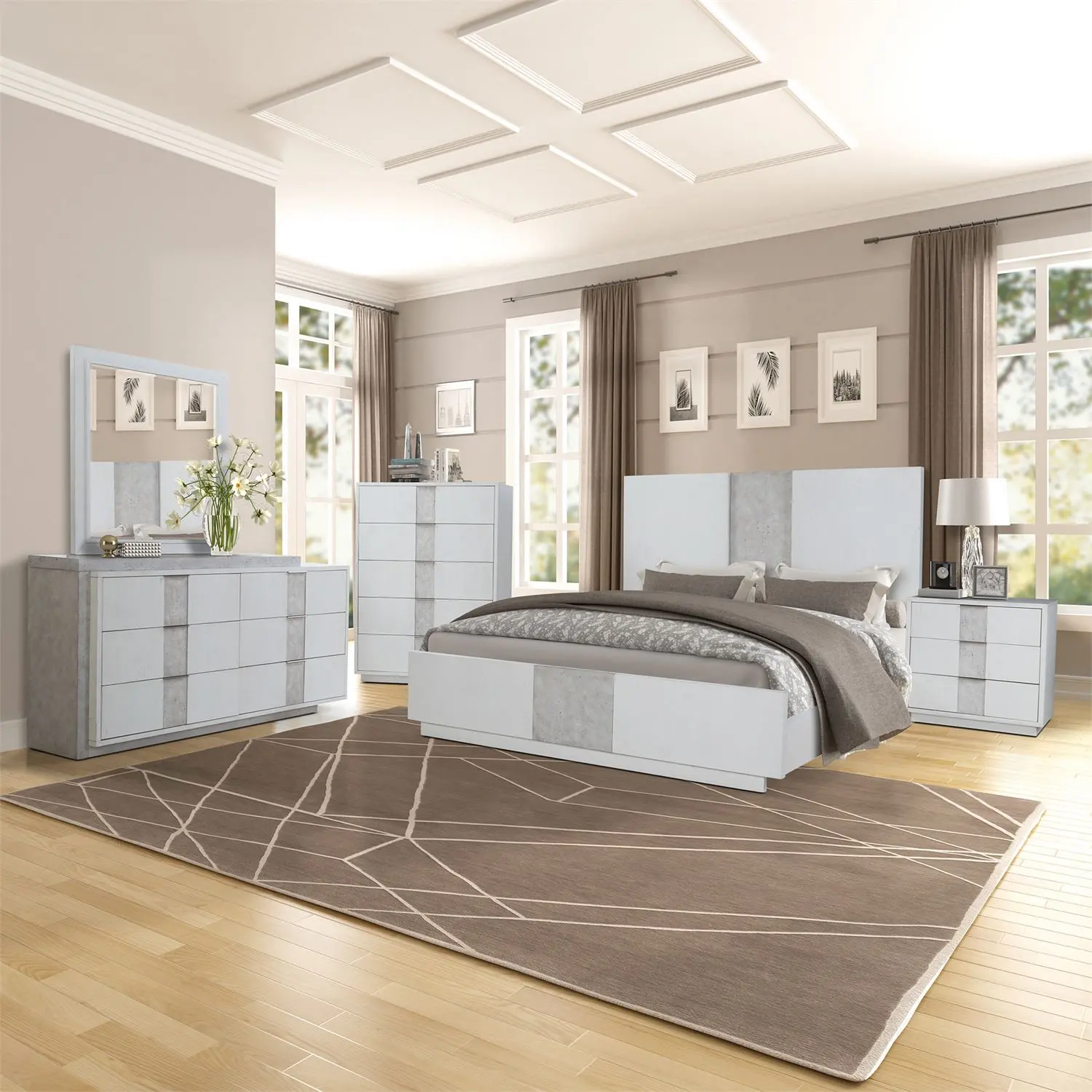 946-BR/PANELBED6/6 Mirage White King Bed with LED Lighting-2