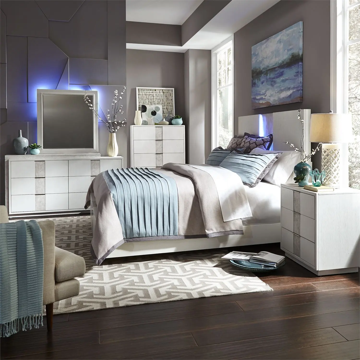 4PC:946-BR/MIRAGE5/0 Mirage White 4 Piece Queen Bedroom Set-2