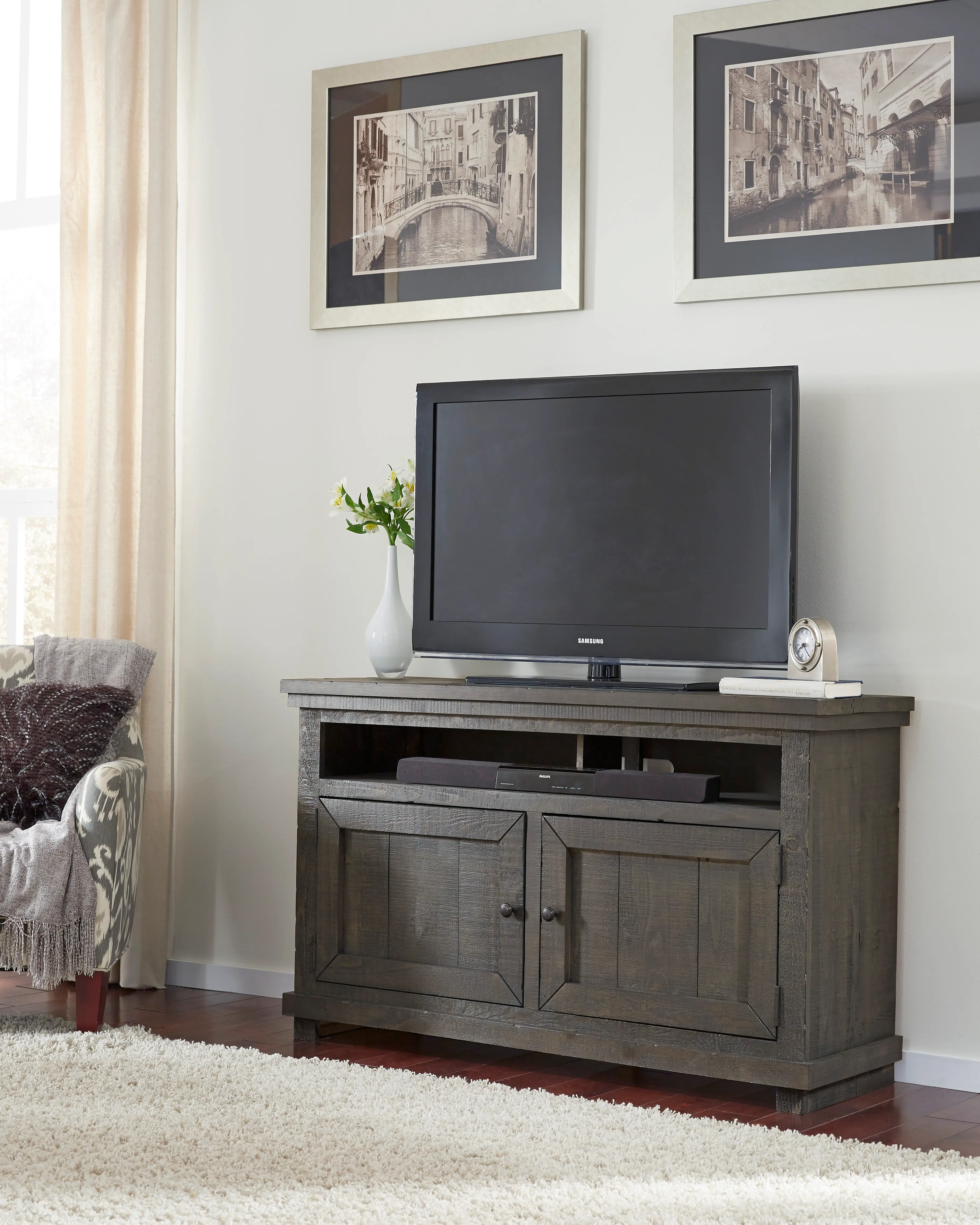 Willow Distressed Dark Gray 54  TV Stand-1