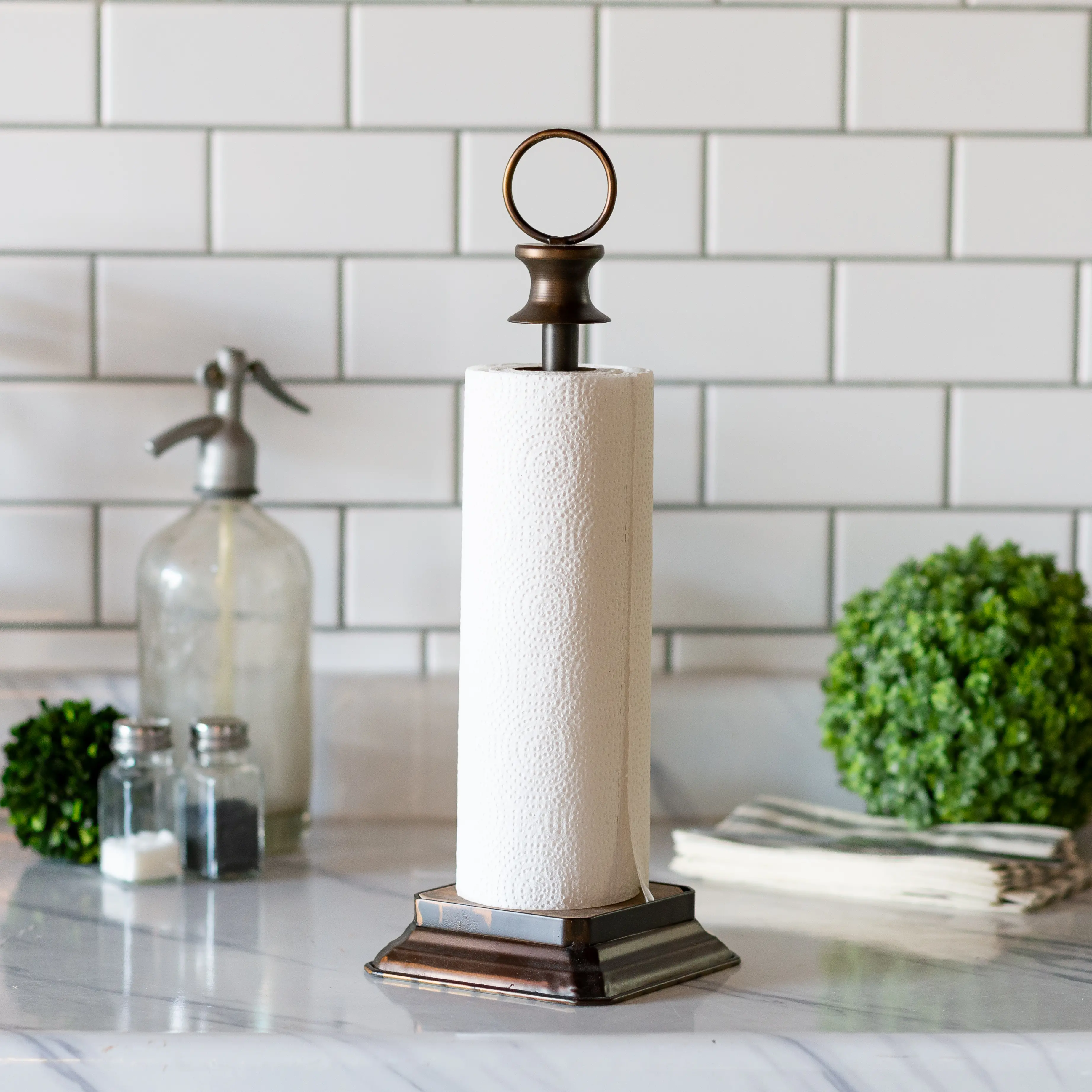 Wood and Dark Bronze Paper Towel Holder-2