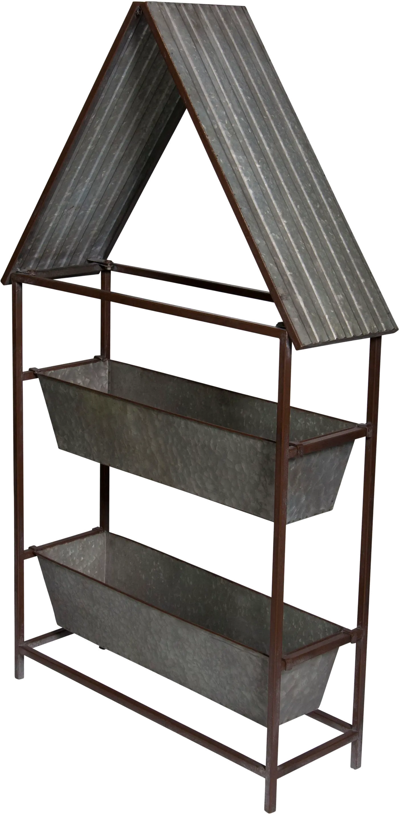 Two Tiered Metal Planter Boxes with Roof-1