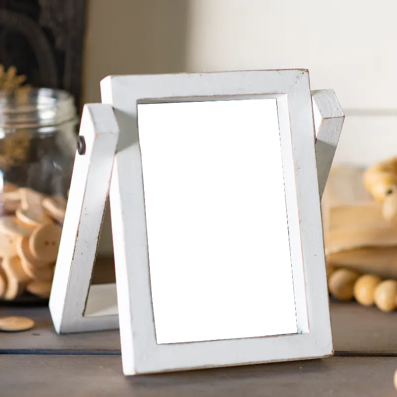 White Wood Picture Frame with Built in Easel