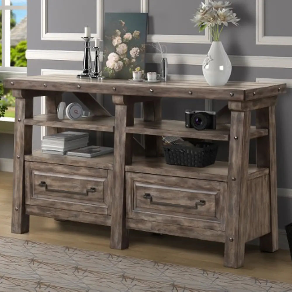 Distressed Gray Rustic 72 inch Office Credenza-2