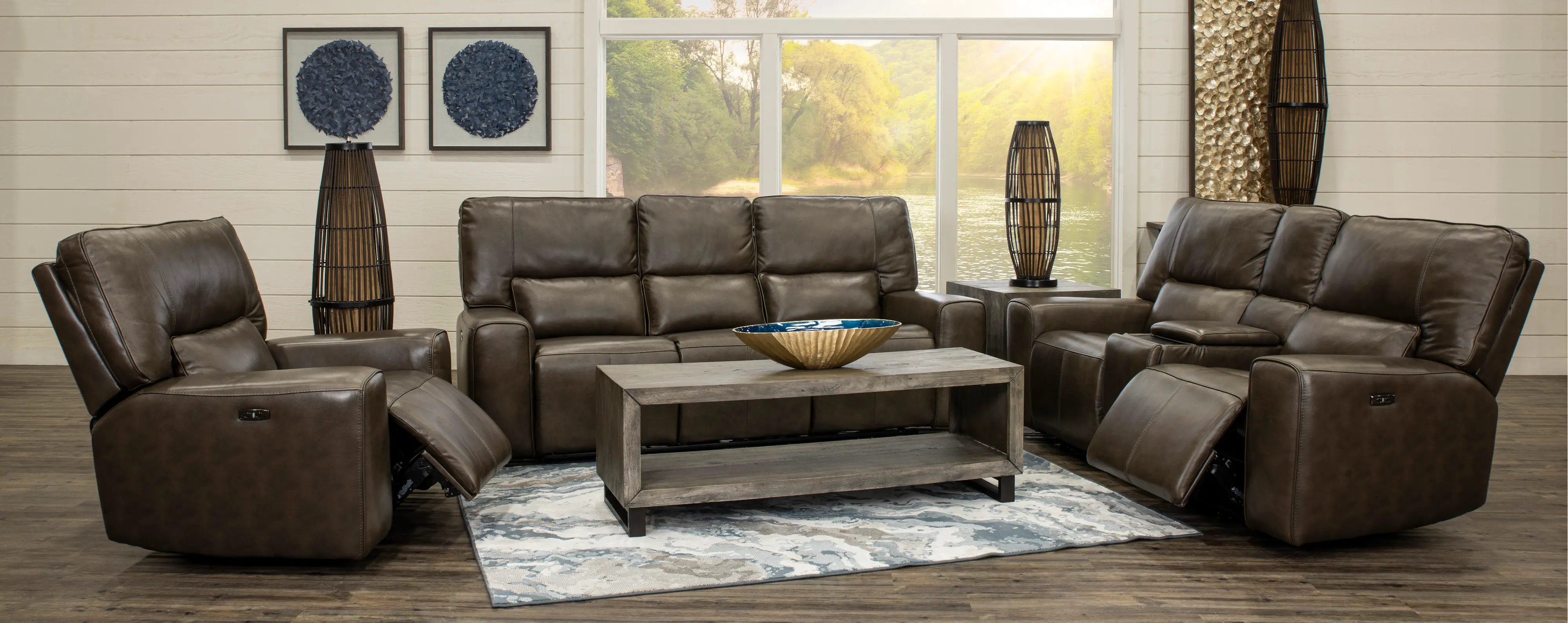 Zero Gravity Concrete Brown Leather Power Recliner-2