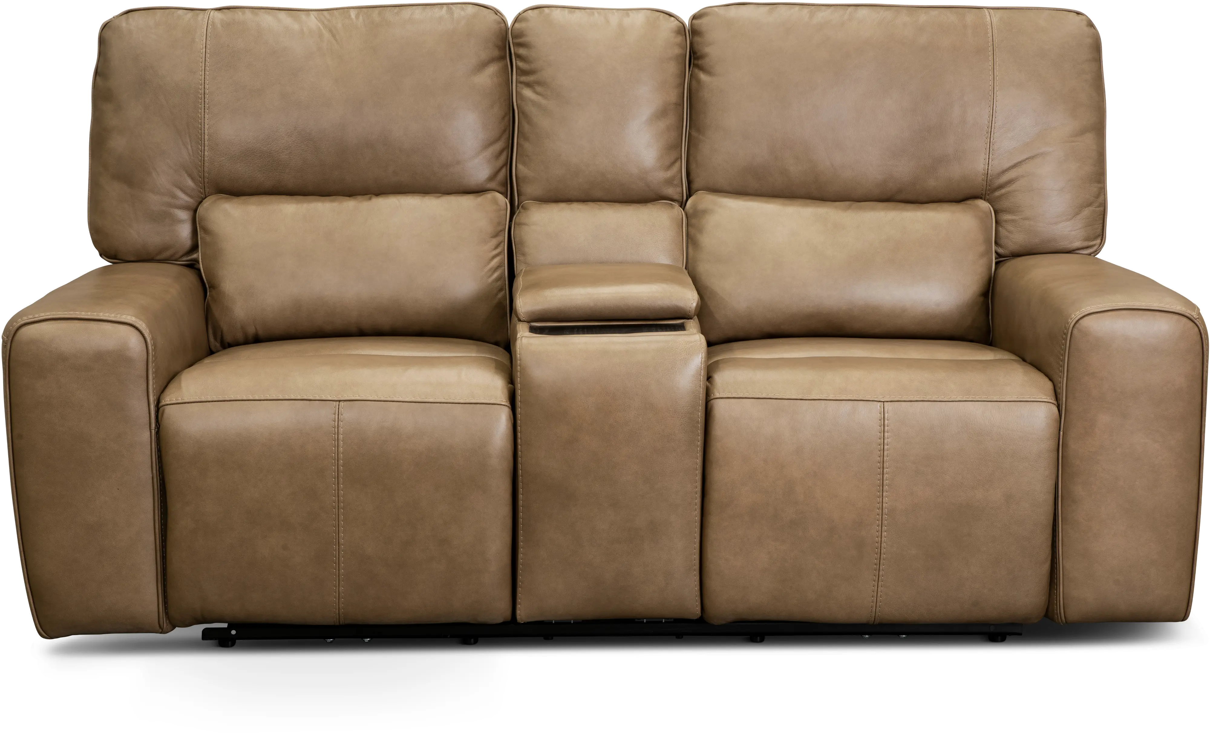Zero Gravity Saddle Brown Leather Power Reclining Loveseat with Console-1
