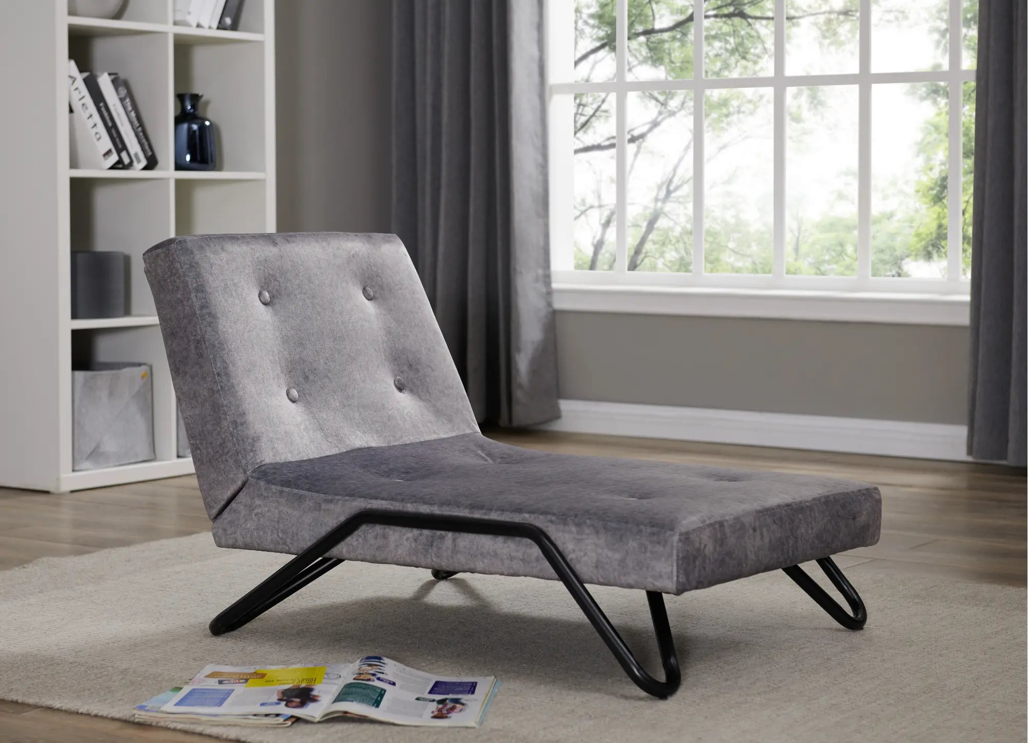 Gray Faux Leather Flip Out Lounge Chair-1