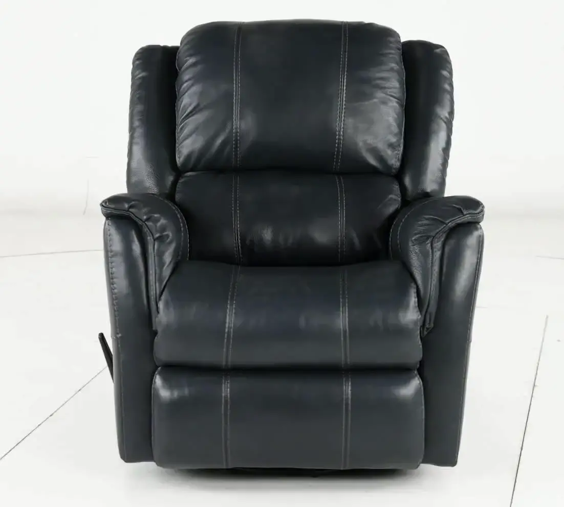 Nadi Ocean Blue Leather-Match Swivel Glider Recliner-4