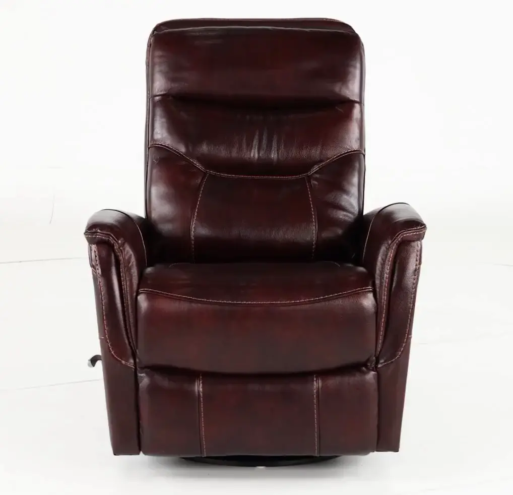 Burgundy Leather-Match Swivel Glider Recliner-9