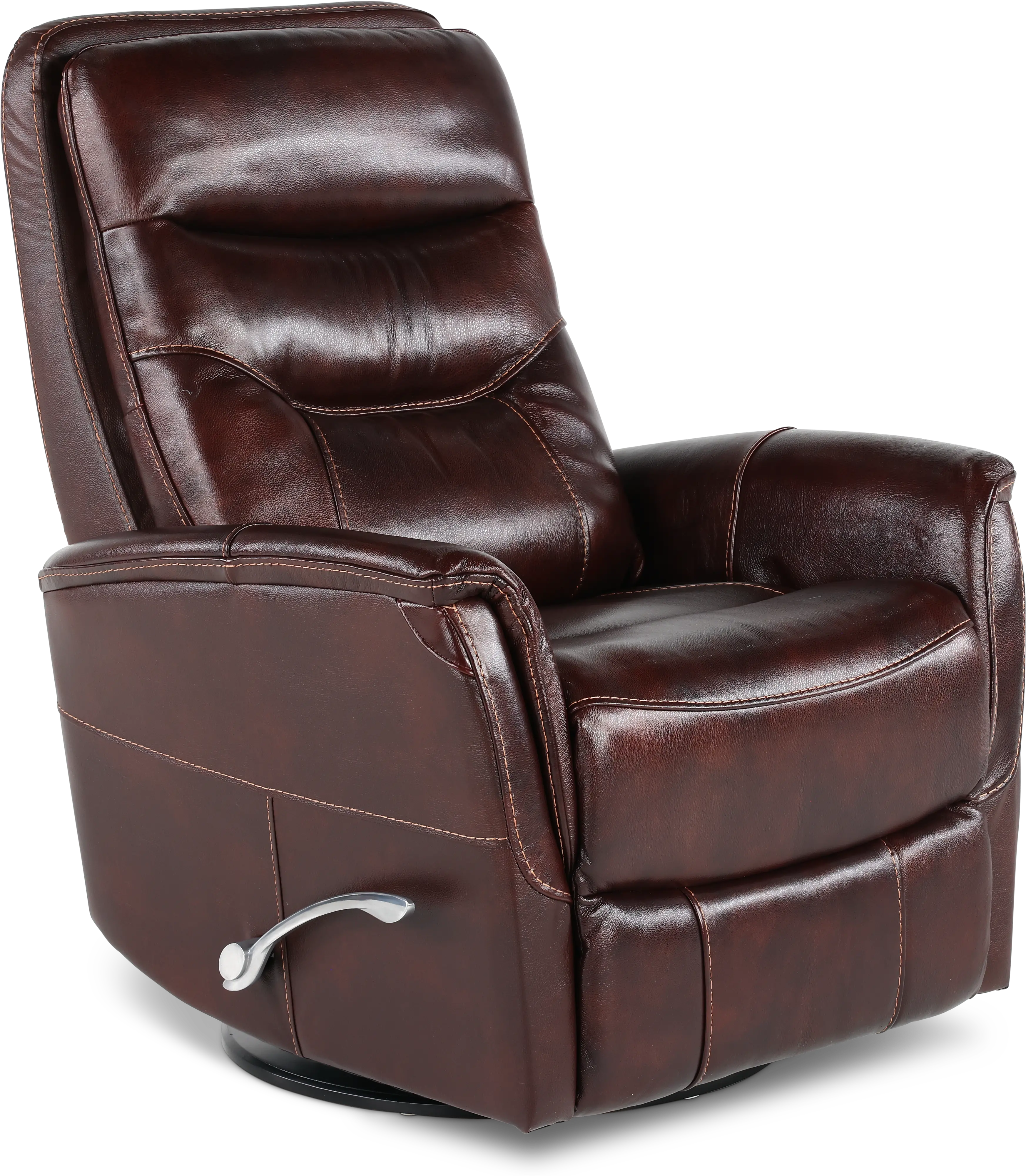Burgundy Leather-Match Swivel Glider Recliner-3