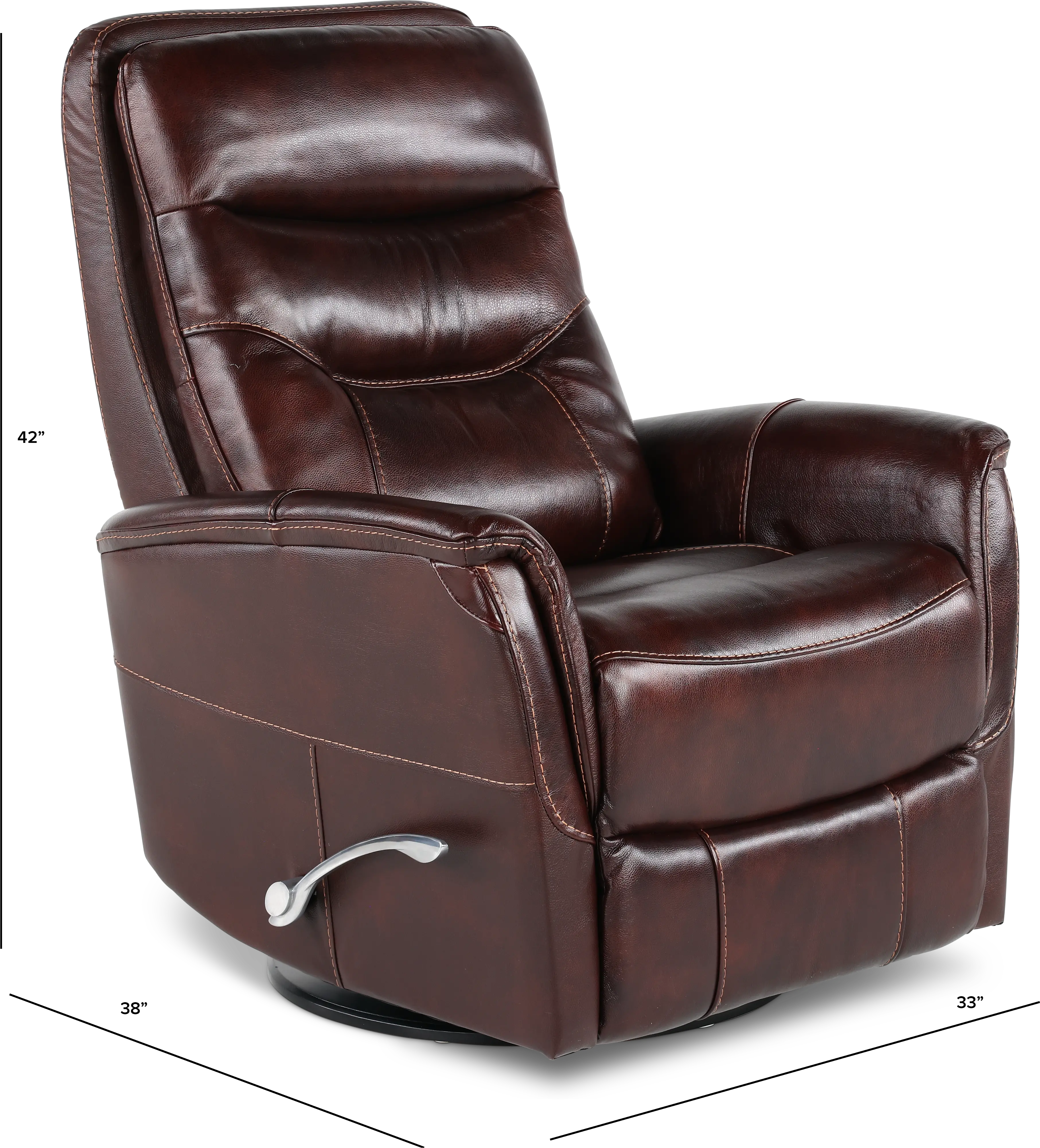 Burgundy Leather-Match Swivel Glider Recliner-2