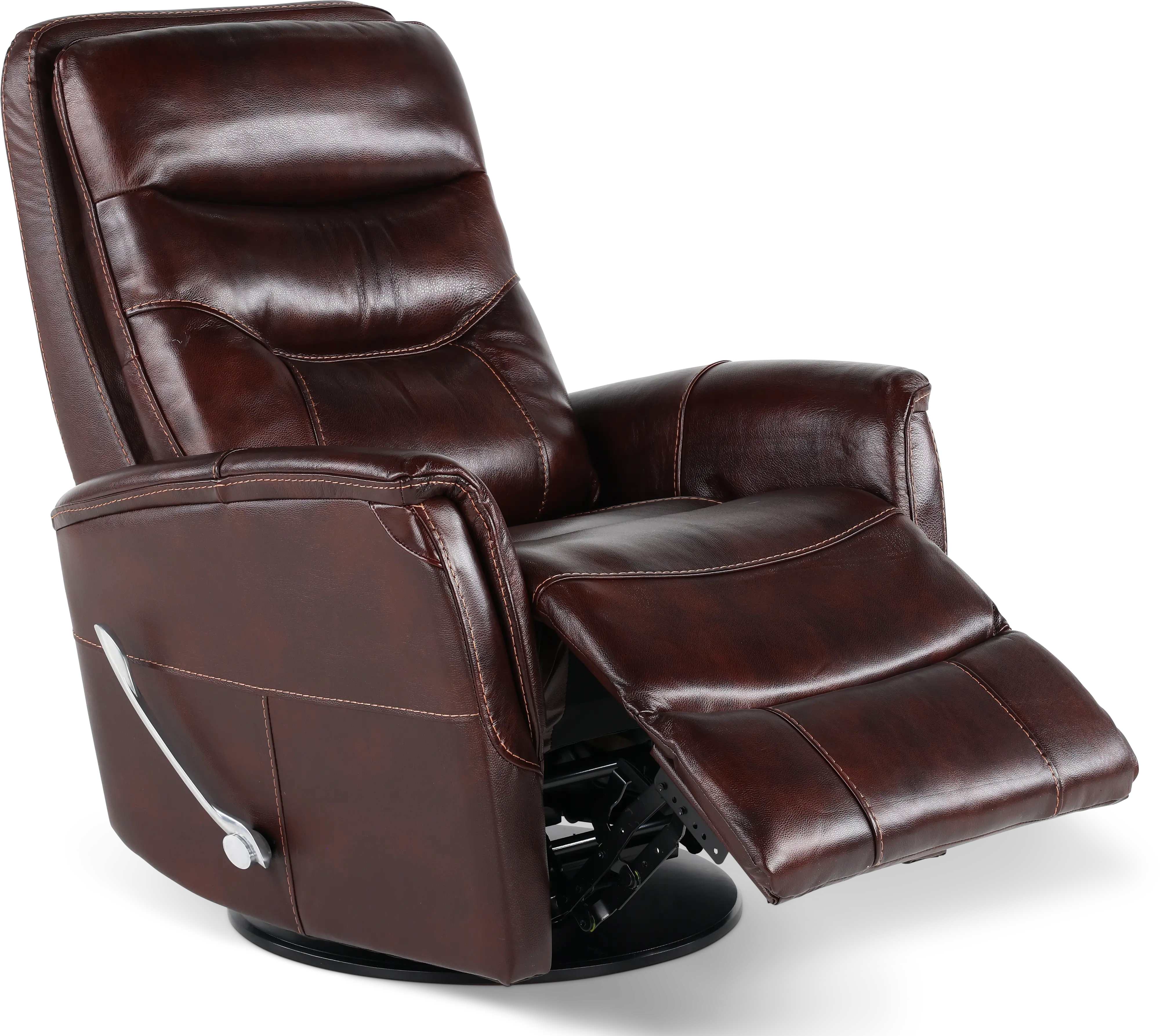 Burgundy Leather-Match Swivel Glider Recliner-4
