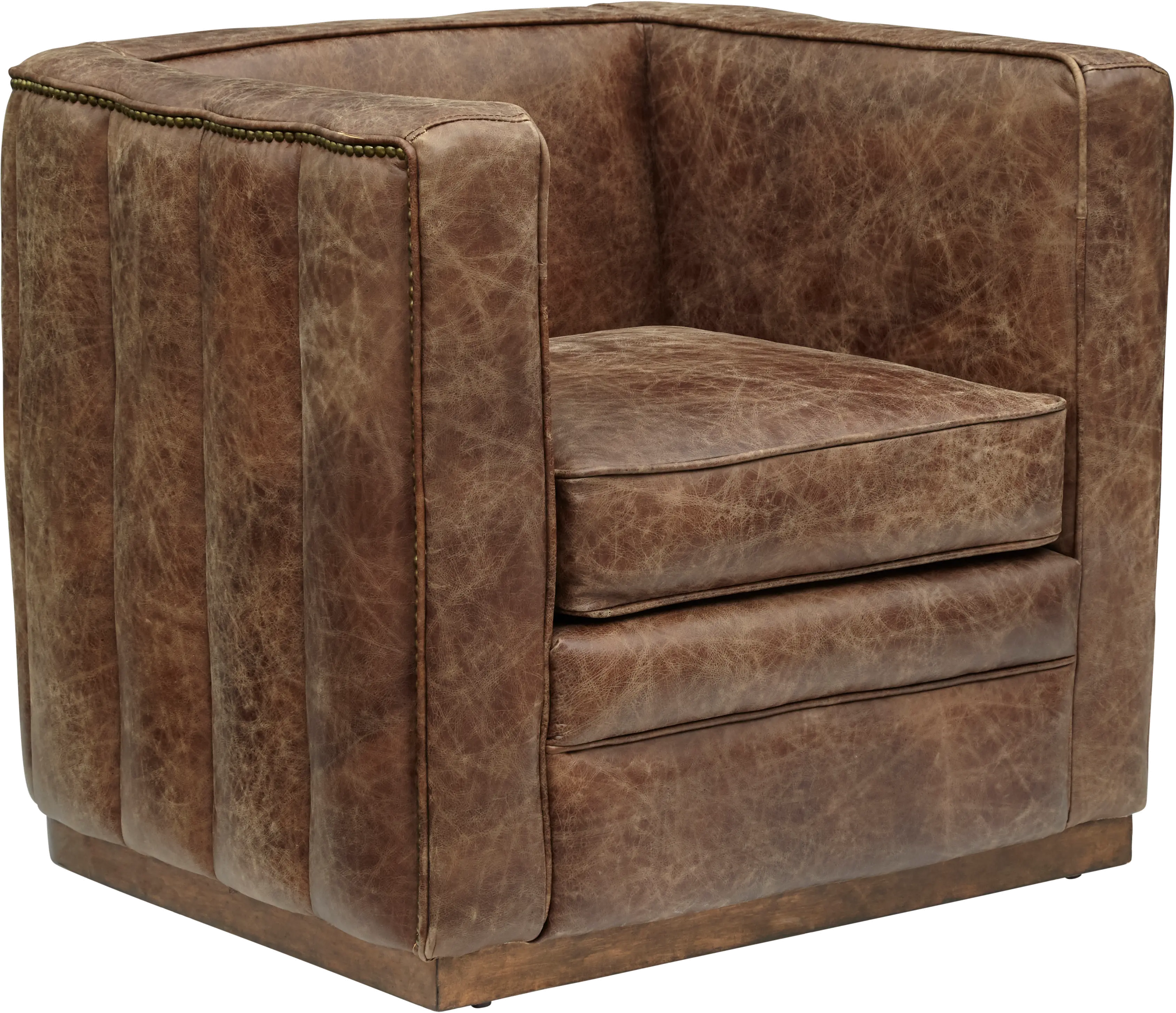 Modern Eclectic Mocha Brown Leather Tufted Channeled Accent Chair-1