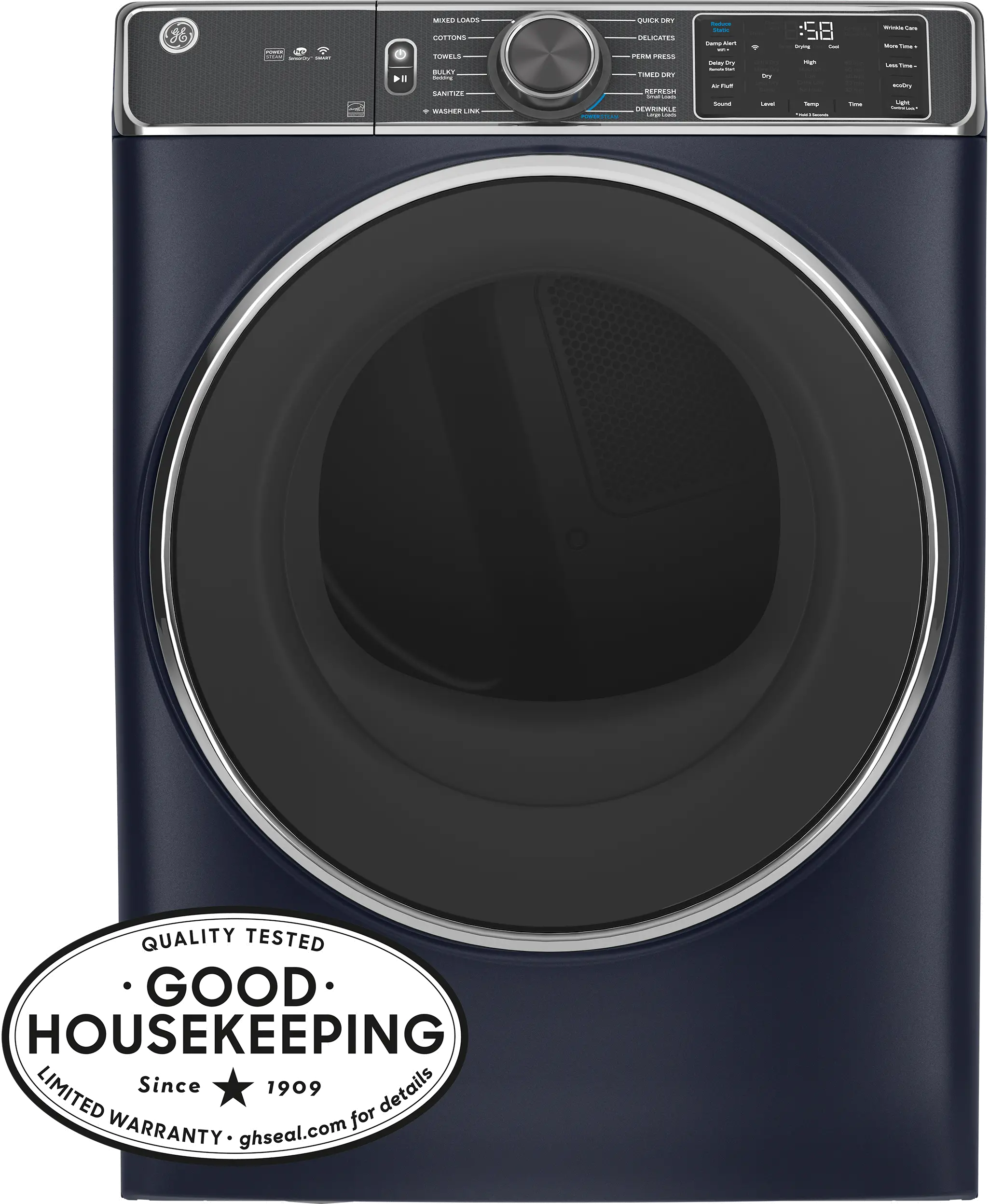 GFD85GSPNRS GE 7.8 cu. ft. Capacity Smart Front Load Gas Dryer with Steam - Sapphire Blue-3