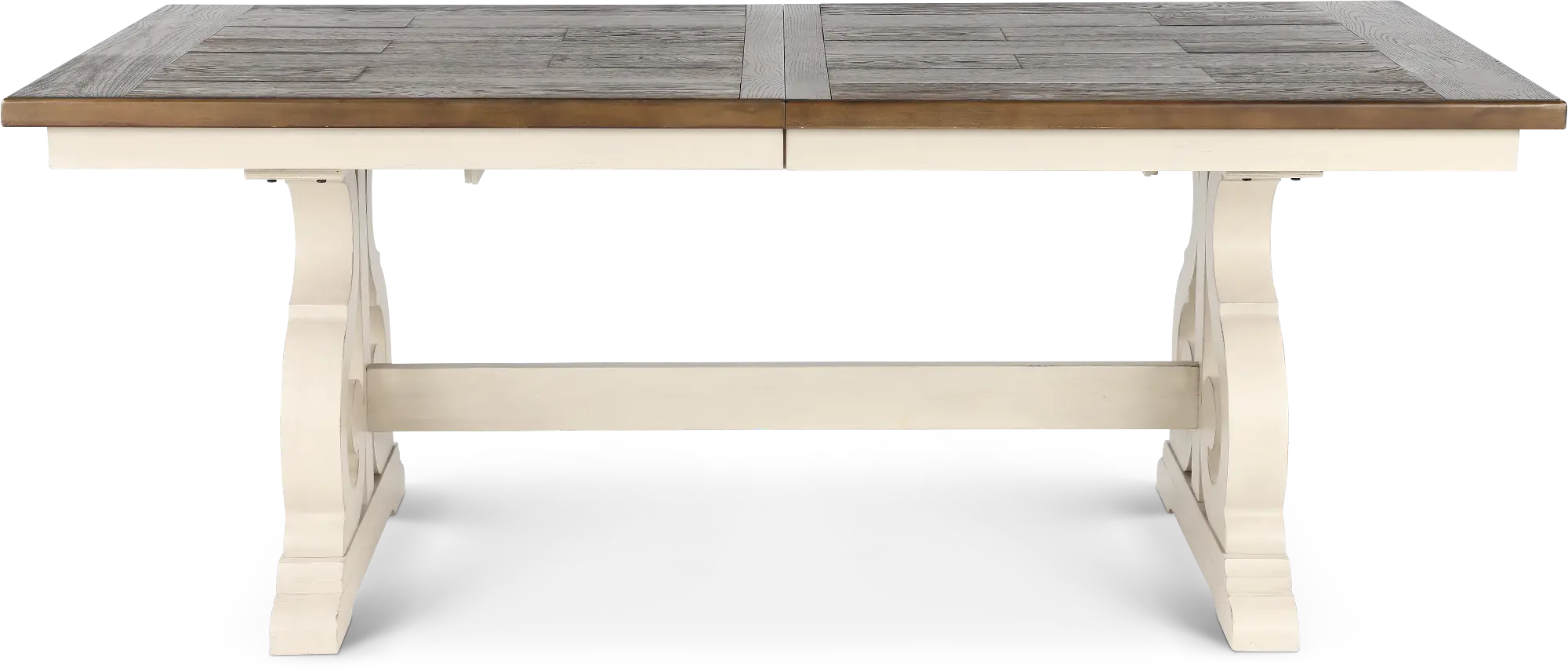 【希少価値◎】フィレンツェ トレイラウンド38×47cm ホワイト／ブルー Drake White and Brown Trestle Dining Room Table | RC Willey