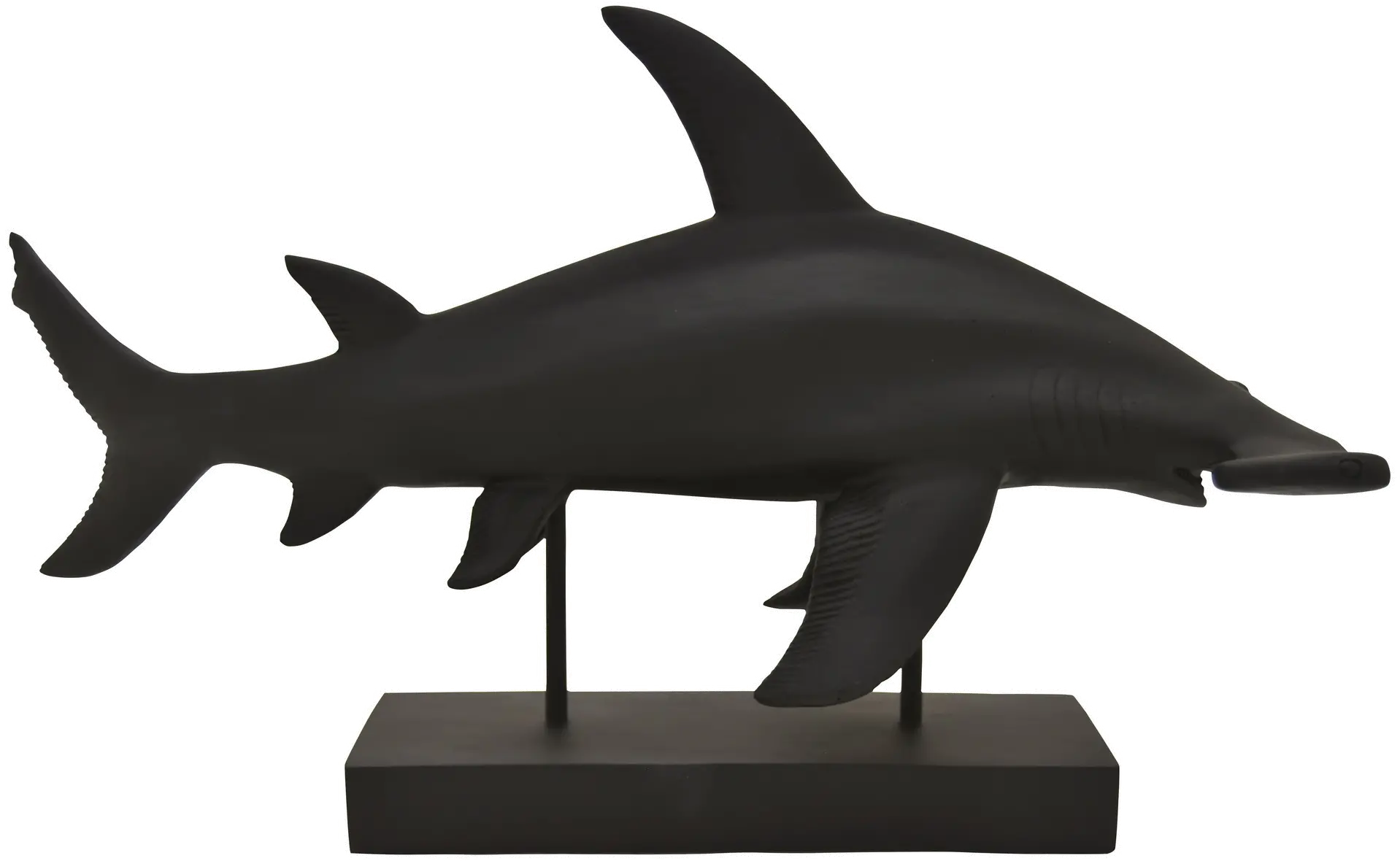 Matte Black Hammerhead Shark Sculpture on Base-1