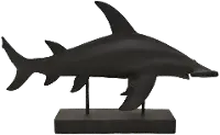 Matte Black Hammerhead Shark Sculpture on Base
