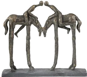 13 Inch Bronze Kissing Couple on Horseback Polyresin Sculpture-1